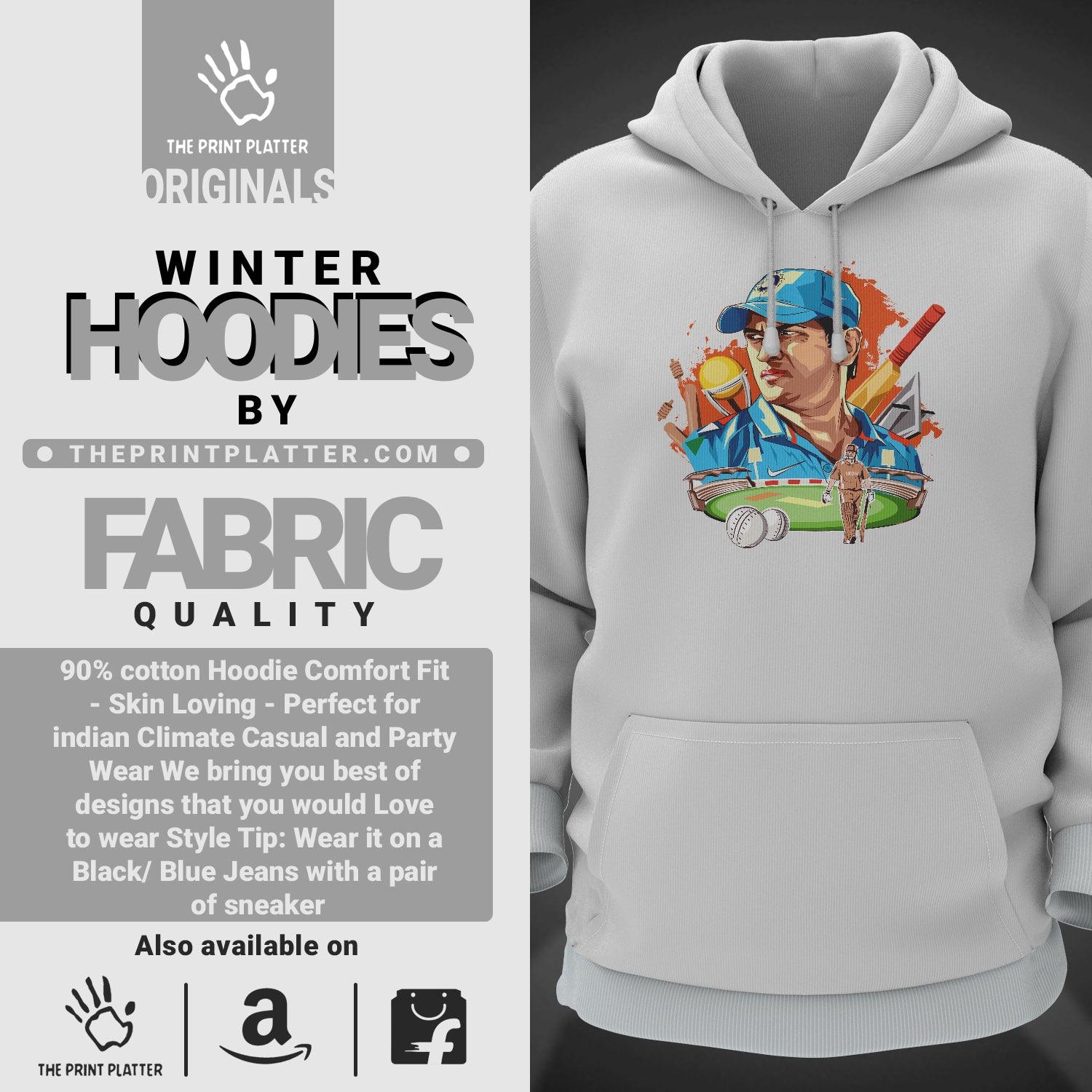 MS Dhoni Cotton Bio Wash 330gsm Sweatshirt with Hood for Winter | H-R73