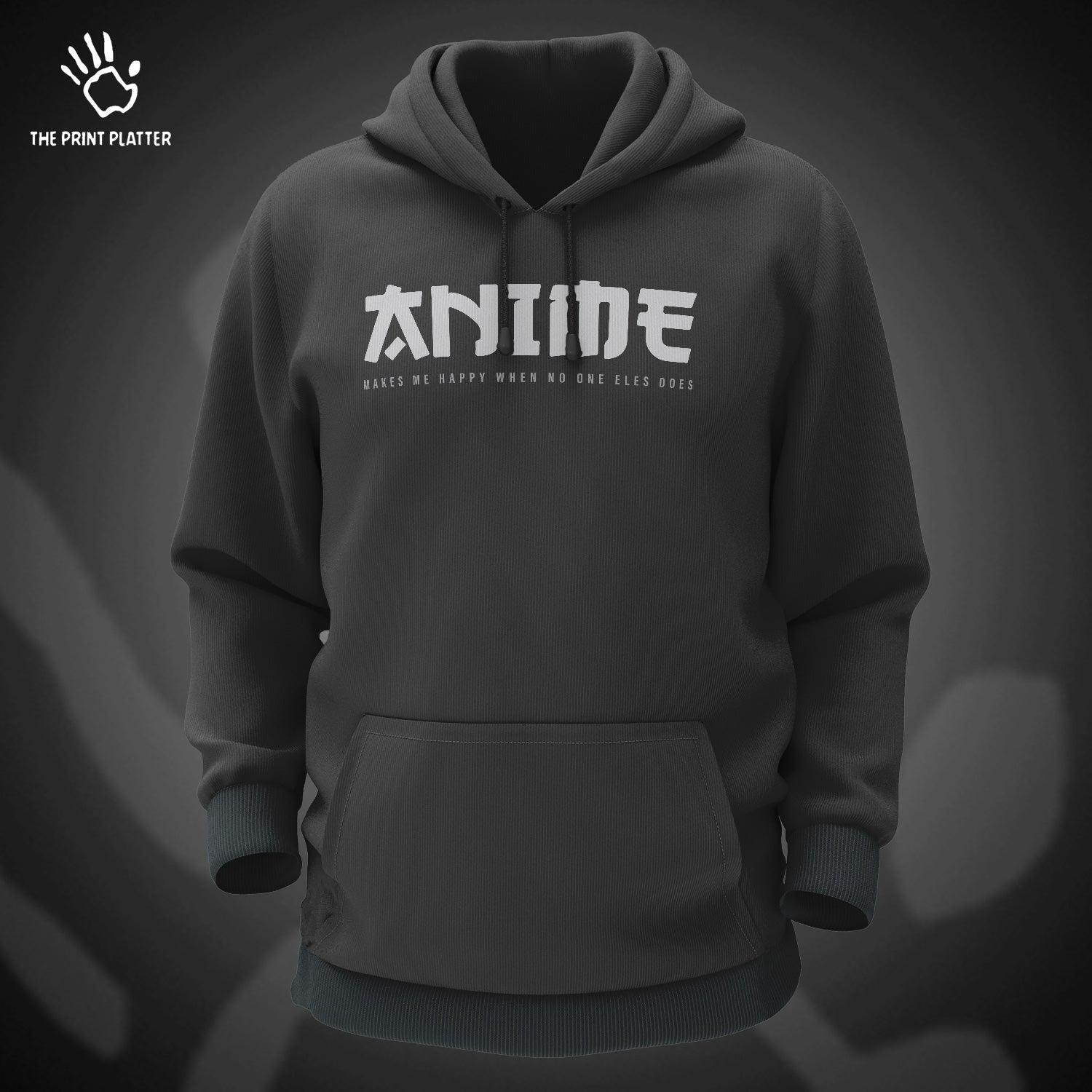 Anime Make Me Happy Cotton Bio Wash 330gsm Sweatshirt with Hood for Winter |H23
