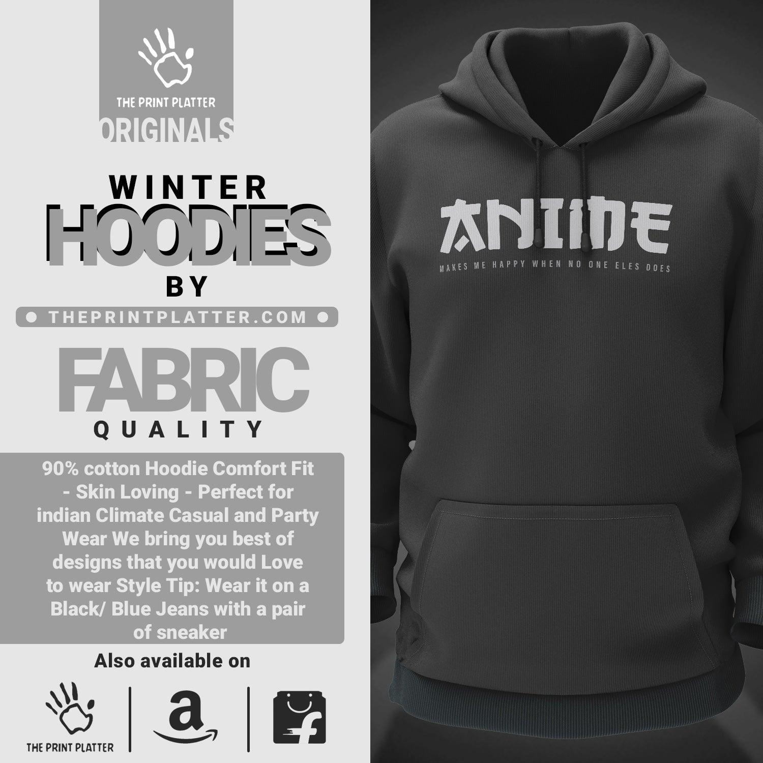 Anime Make Me Happy Cotton Bio Wash 330gsm Sweatshirt with Hood for Winter |H23