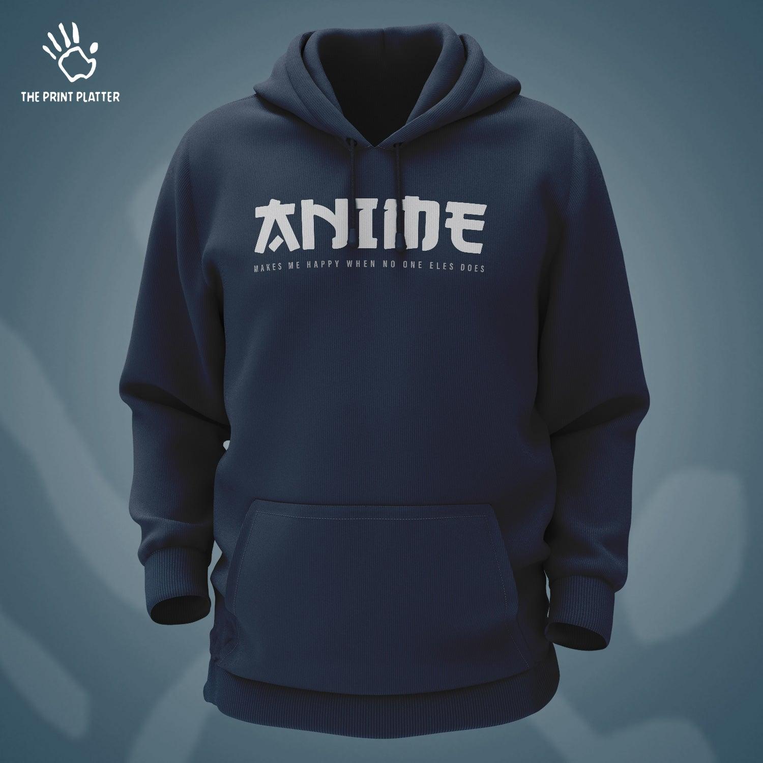 Anime Make Me Happy Cotton Bio Wash 330gsm Sweatshirt with Hood for Winter |H23
