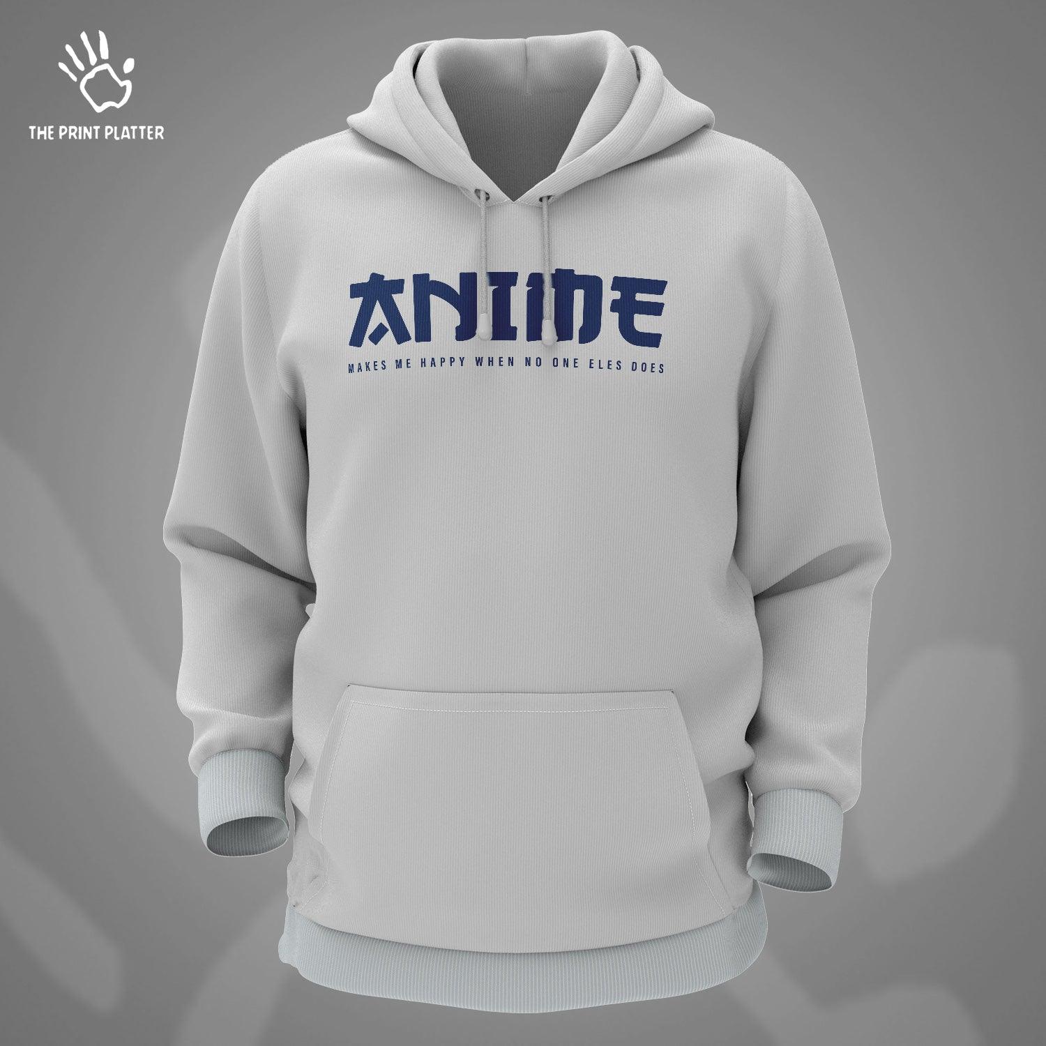 Anime Make Me Happy Cotton Bio Wash 330gsm Sweatshirt with Hood for Winter |H23
