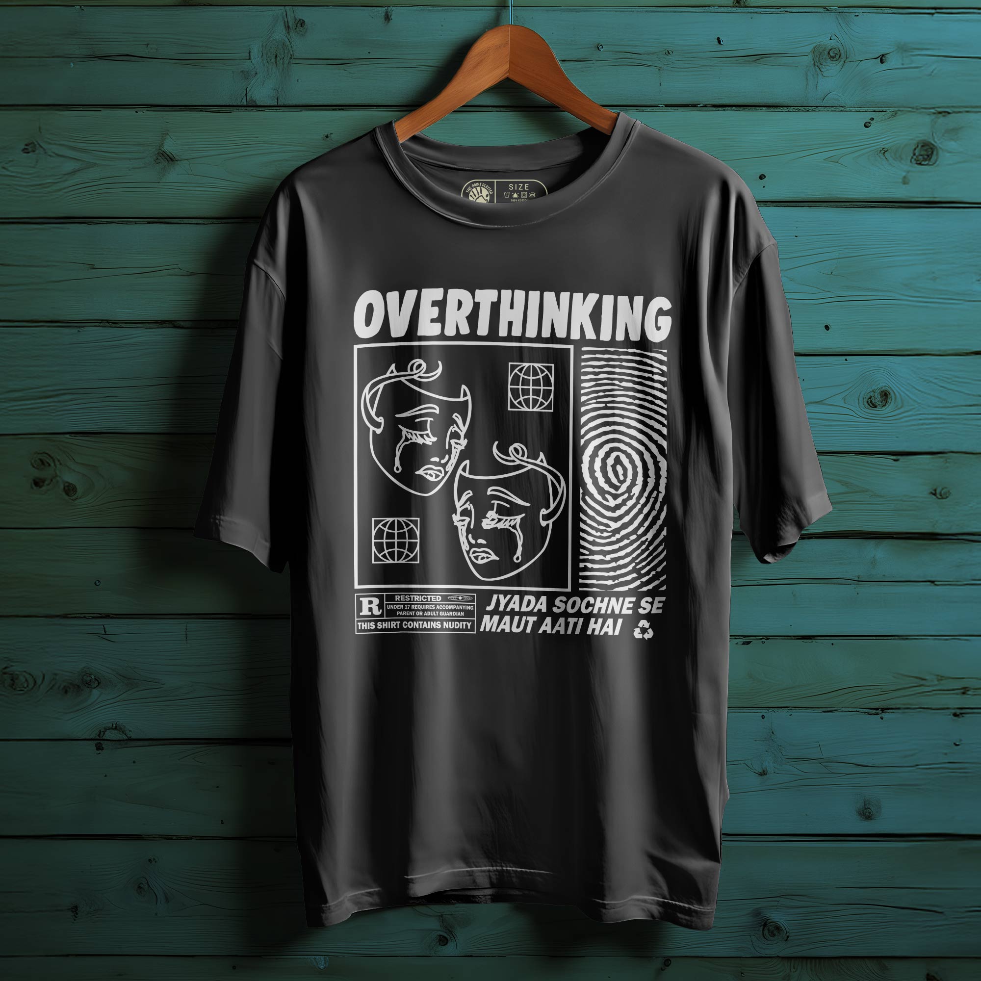 JyadaSochneSeMautAatiHai Oversized Black T-shirt Bio Wash| 2