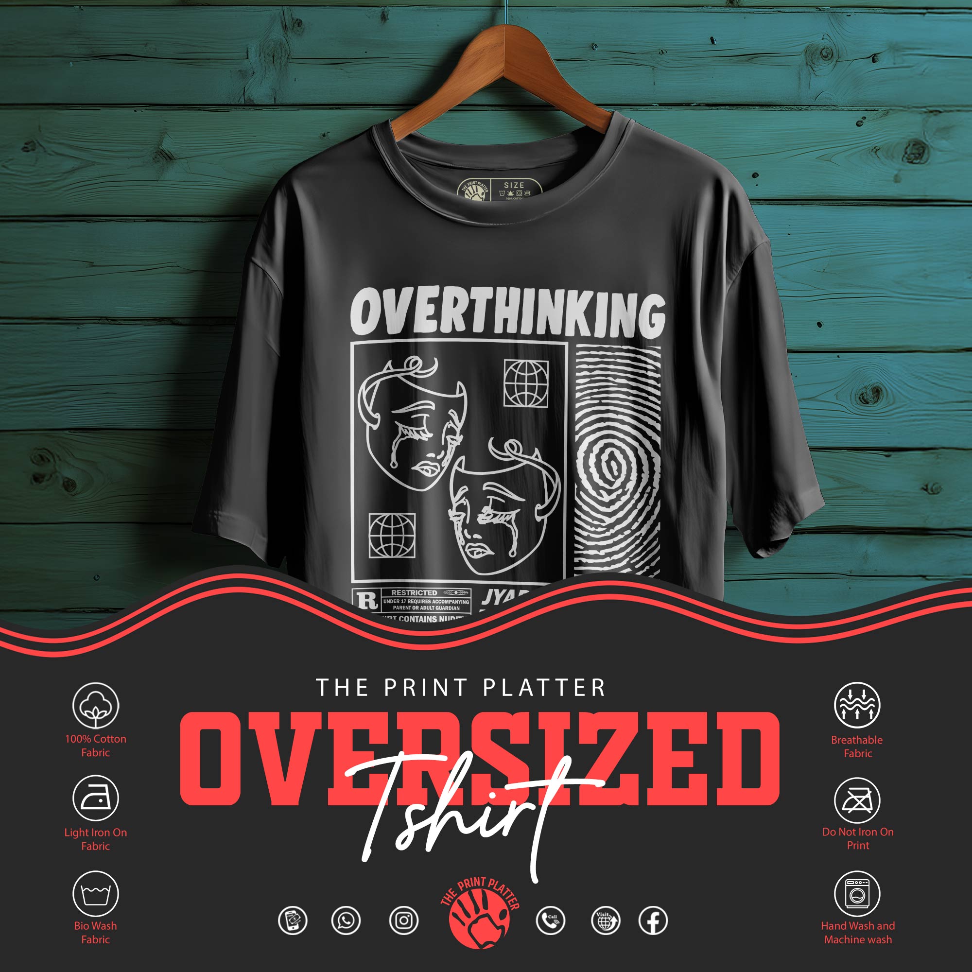 JyadaSochneSeMautAatiHai Oversized Black T-shirt Bio Wash| 2