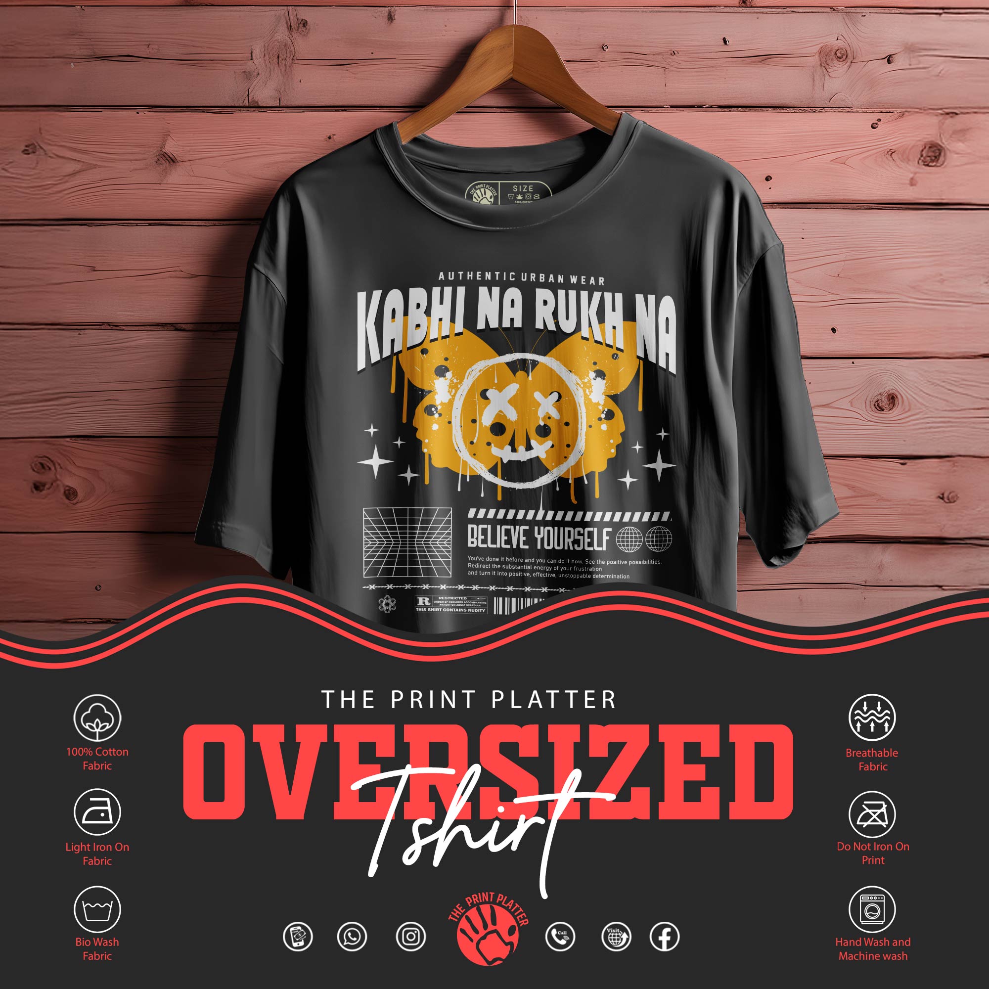 KabhiNaRukhNa Oversized Black T-shirt Bio Wash| 3