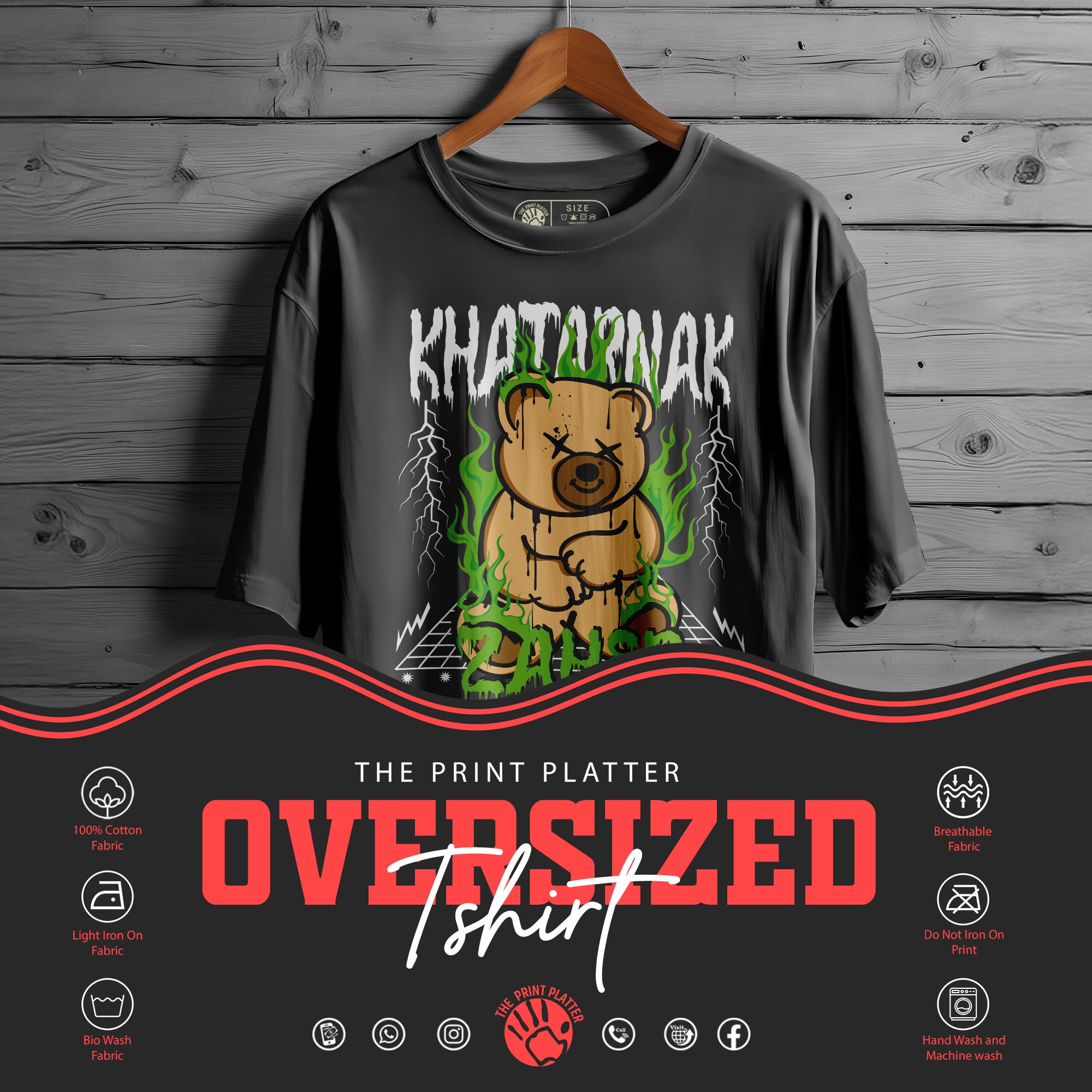 Khatarnak-Zaher Oversized Black T-shirt Bio Wash| 5