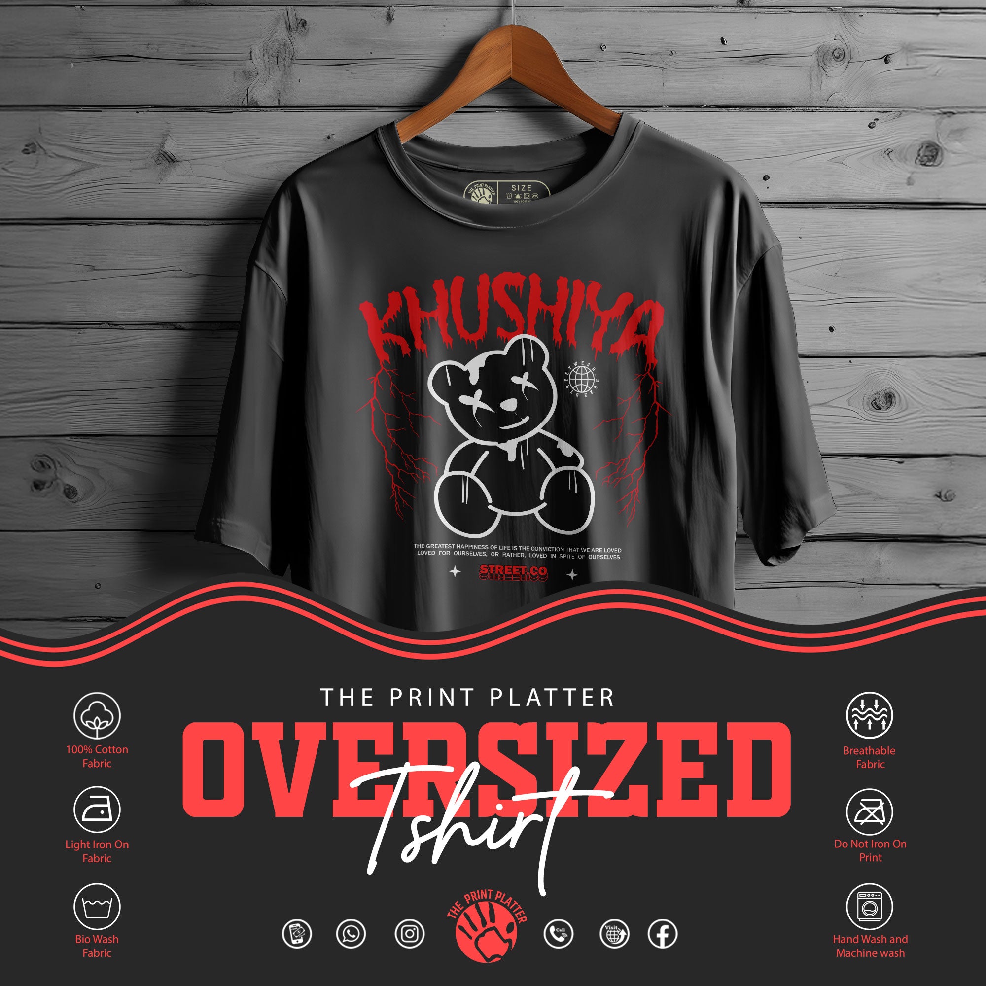 Khushiya Oversized Black T-shirt Bio Wash| 6