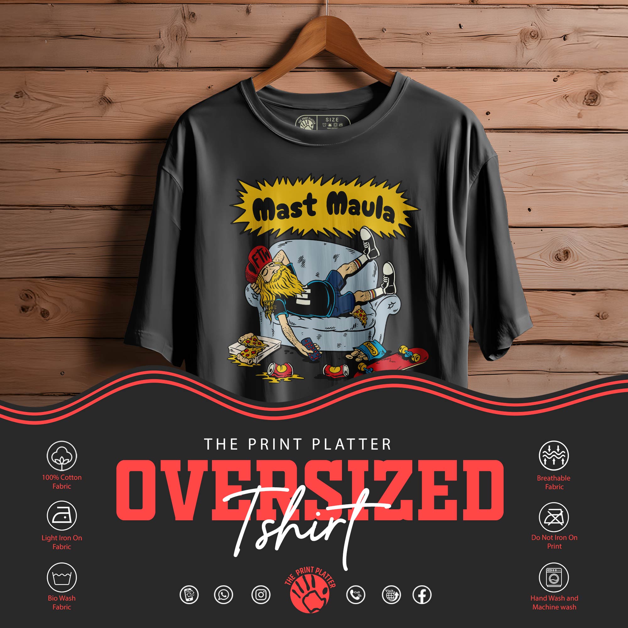 Mast-Maula-Oversized Black T-shirt Bio Wash| 7