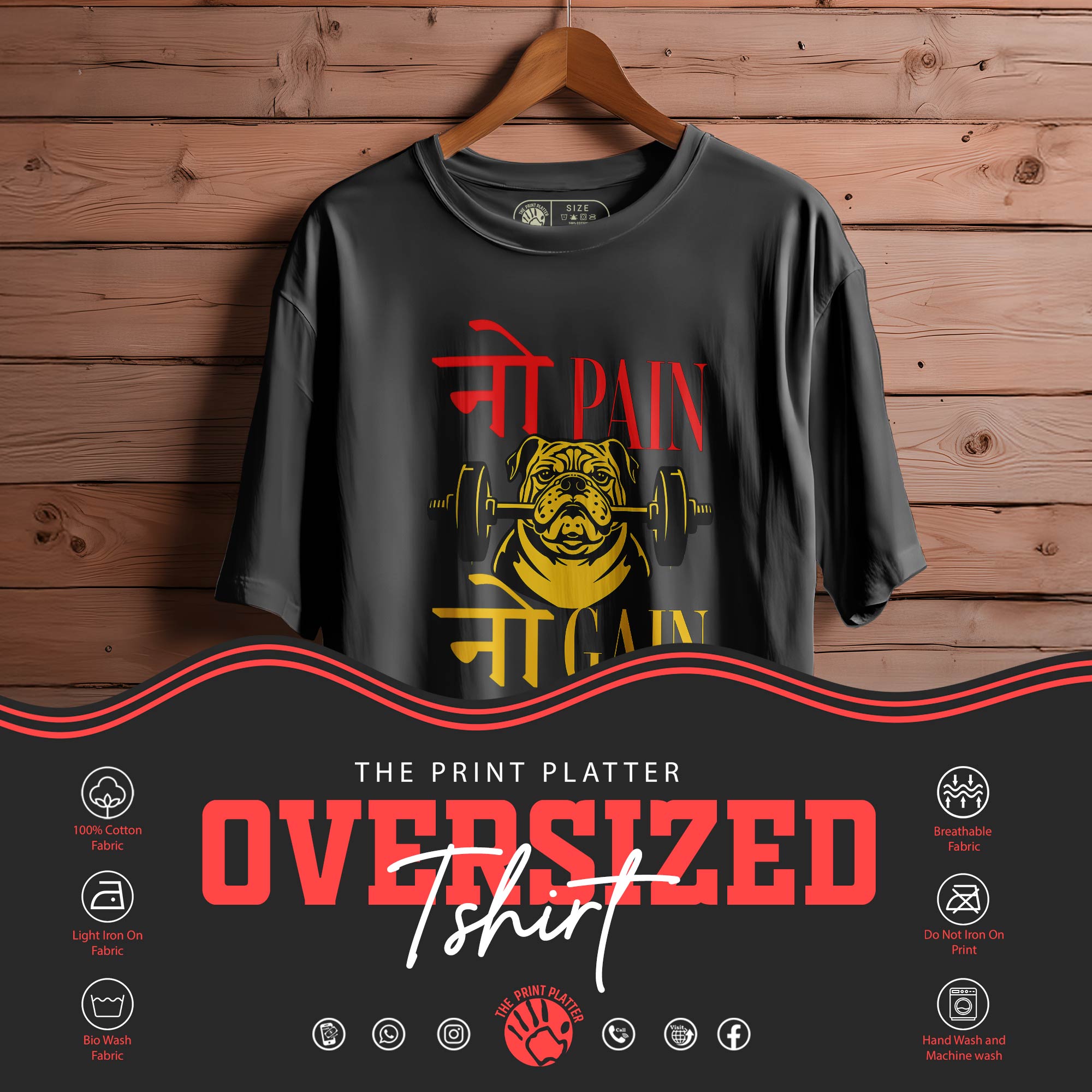 NO PAIN NO GAIN OVERSIZED T-SHIRT FOR UNISEX BIO WASH 111