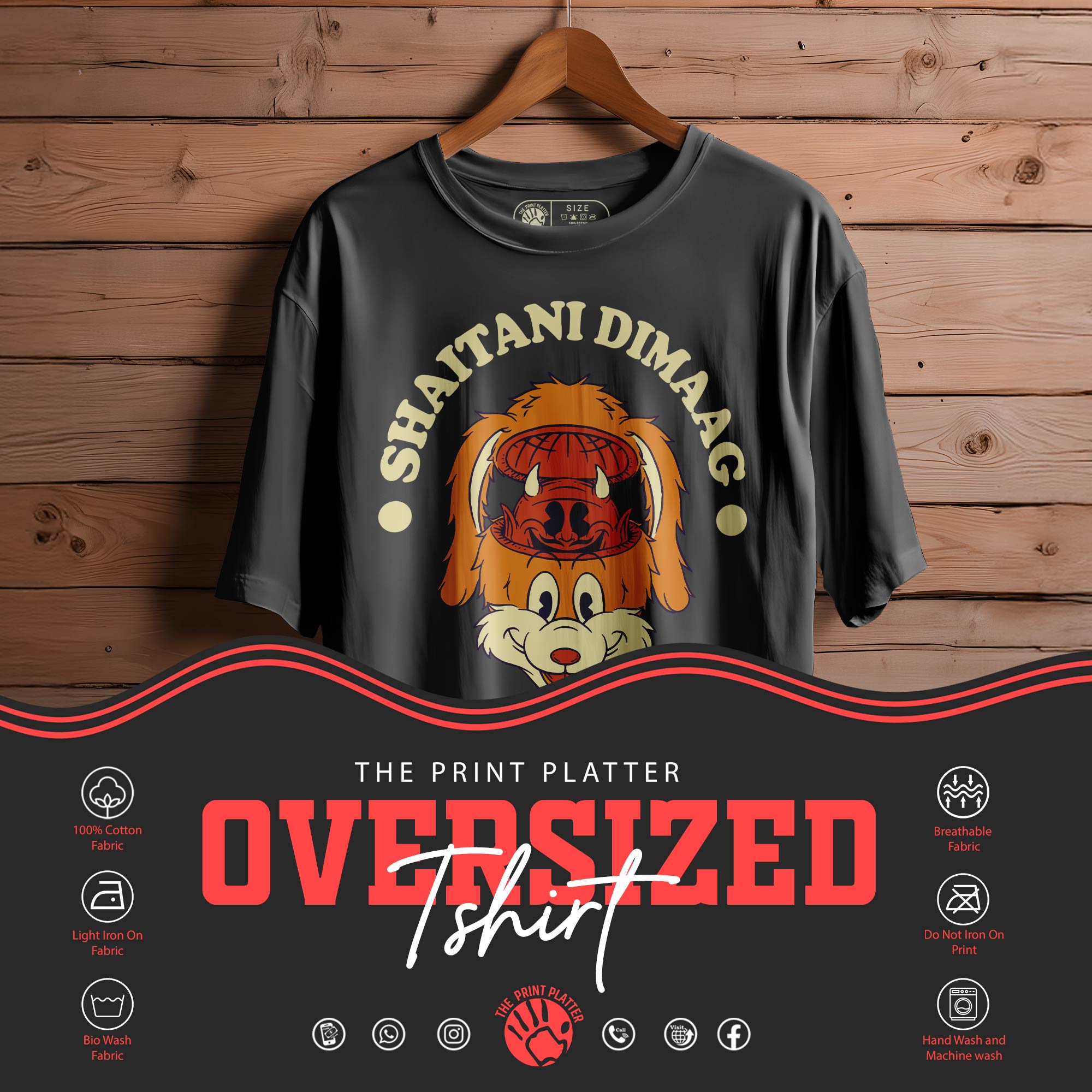 SHAITANI DIMAAG Oversized Black T-shirt Bio Wash |12