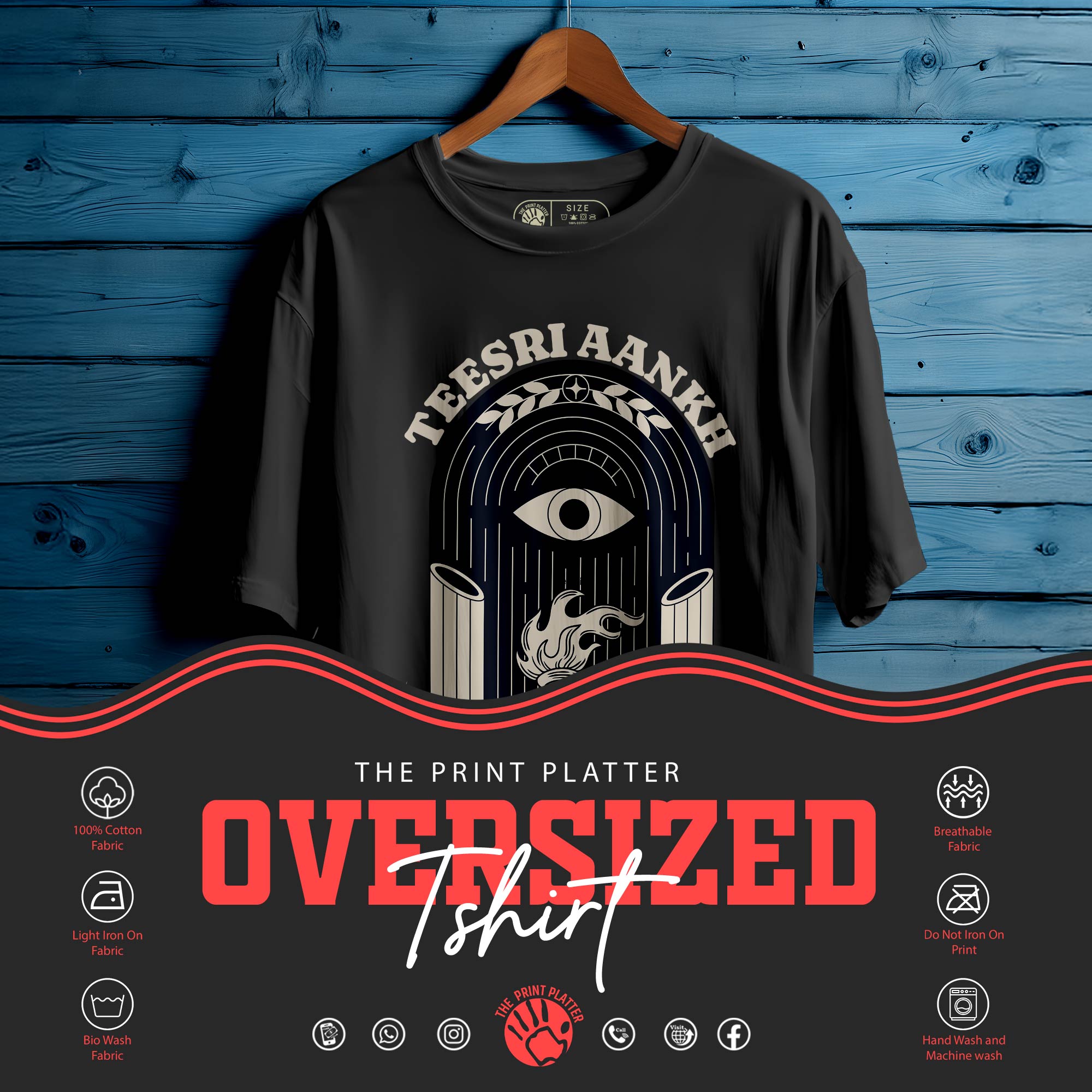 TEESRI-AANKH OVERSIZED T-SHIRT FOR MEN WOMEN BIO WASH 126