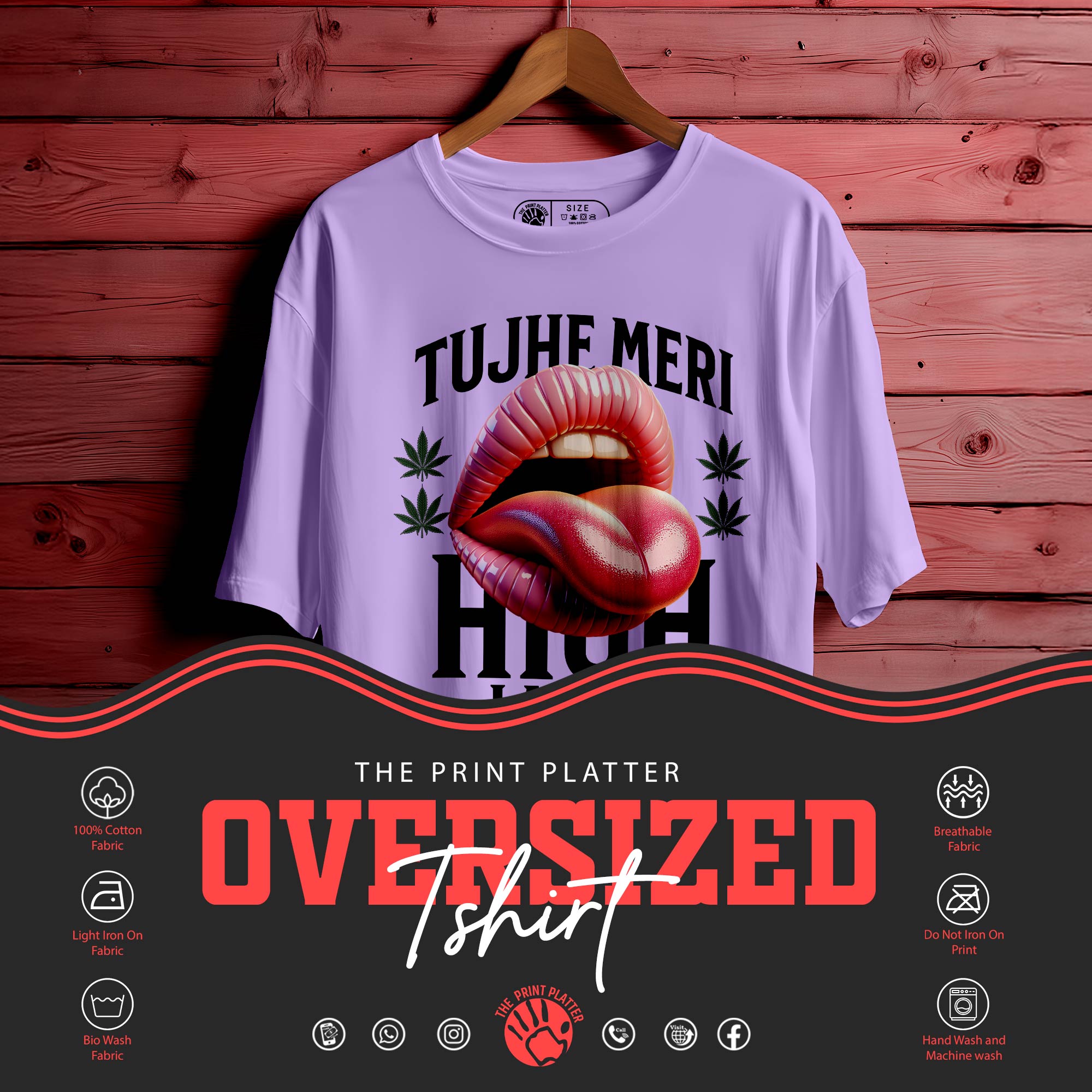 TUJHE MERI HIGH LAGEGI OVERSIZED T-SHIRT FOR UNISEX BIO WASH 131