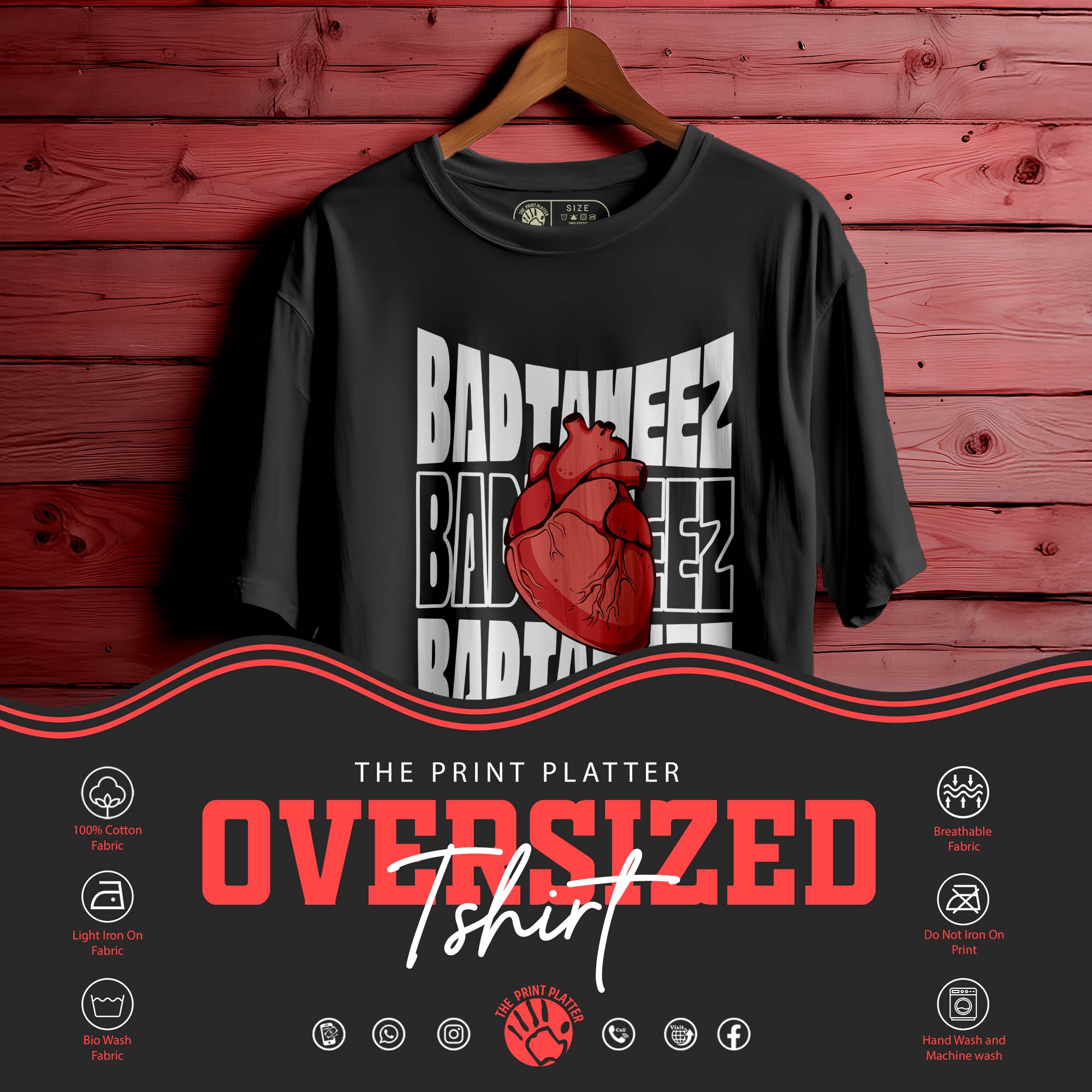 Badtameez-Dil OVERSIZED T-SHIRT FOR MEN WOMEN BIO WASH 134