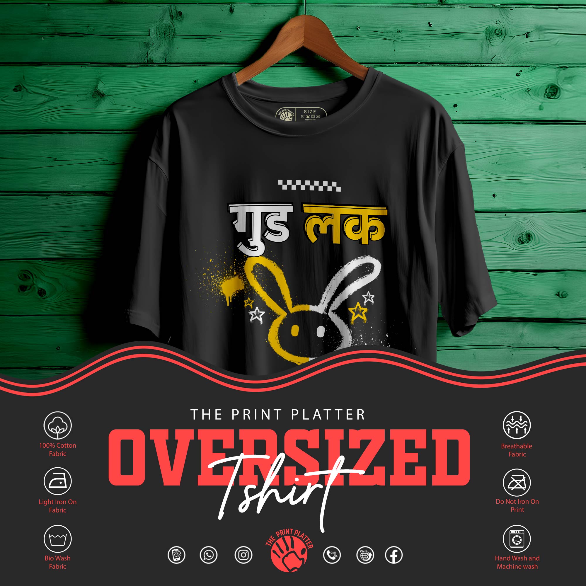 GOOD LUCK OVERSIZED T-SHIRT FOR UNISEX BIO WASH 139