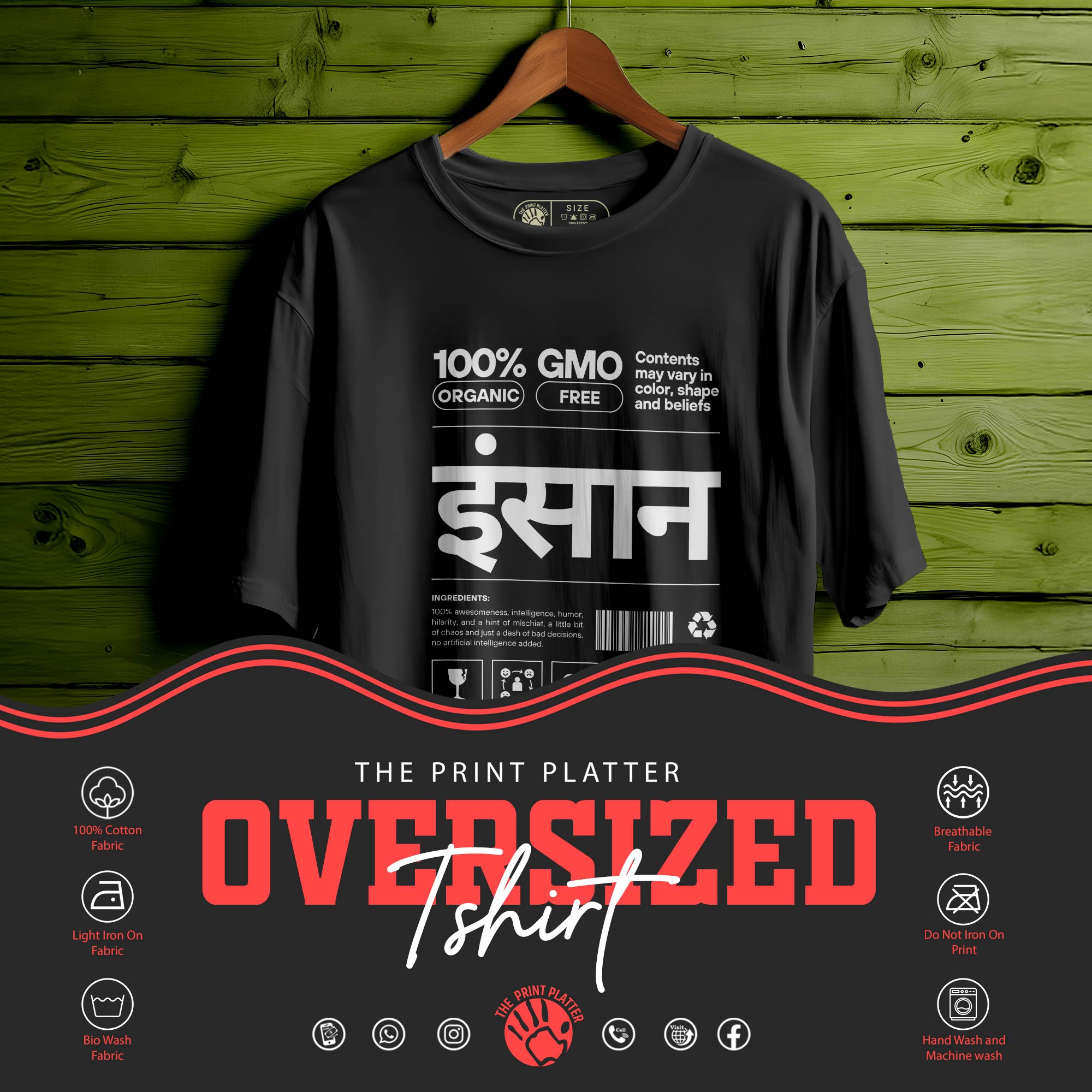 INSAAN BLACK oversized t-shirt for men women | 144