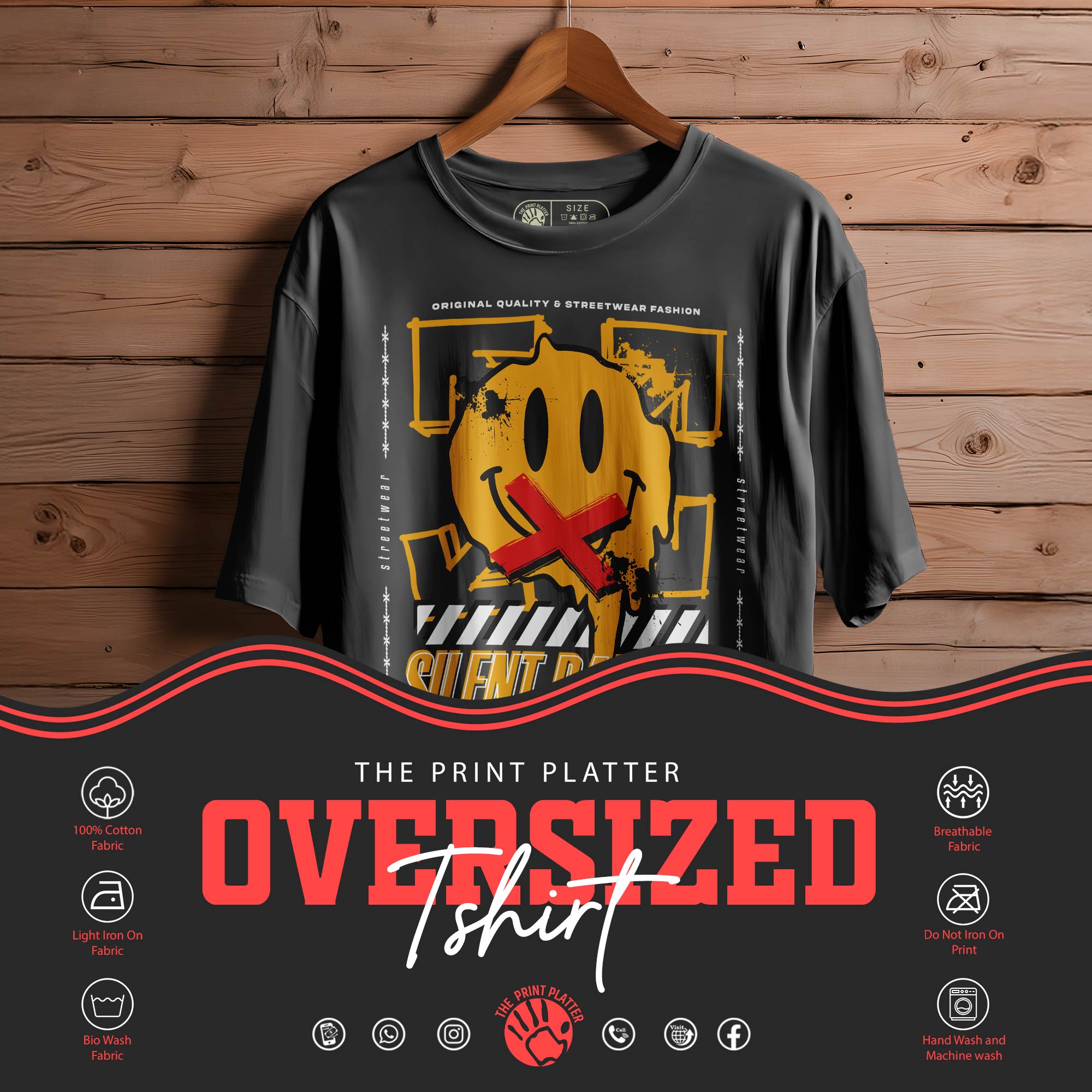 Silent-Raho Oversized Black T-shirt Bio Wash |15