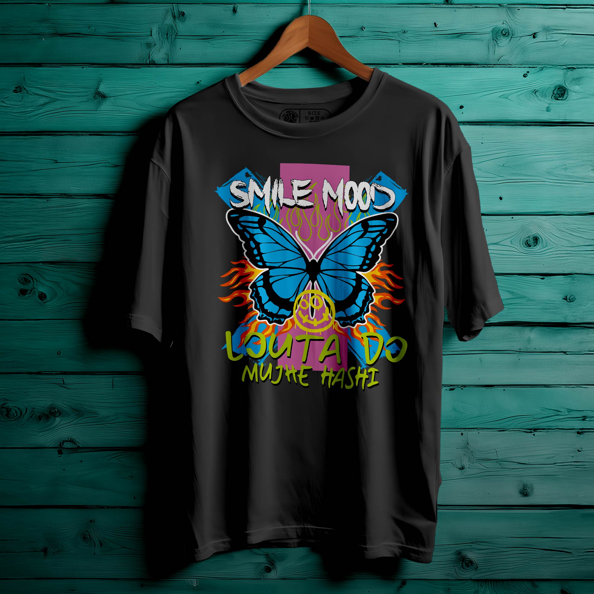 MOOD SMILE Oversized Black T-shirt Bio Wash |16