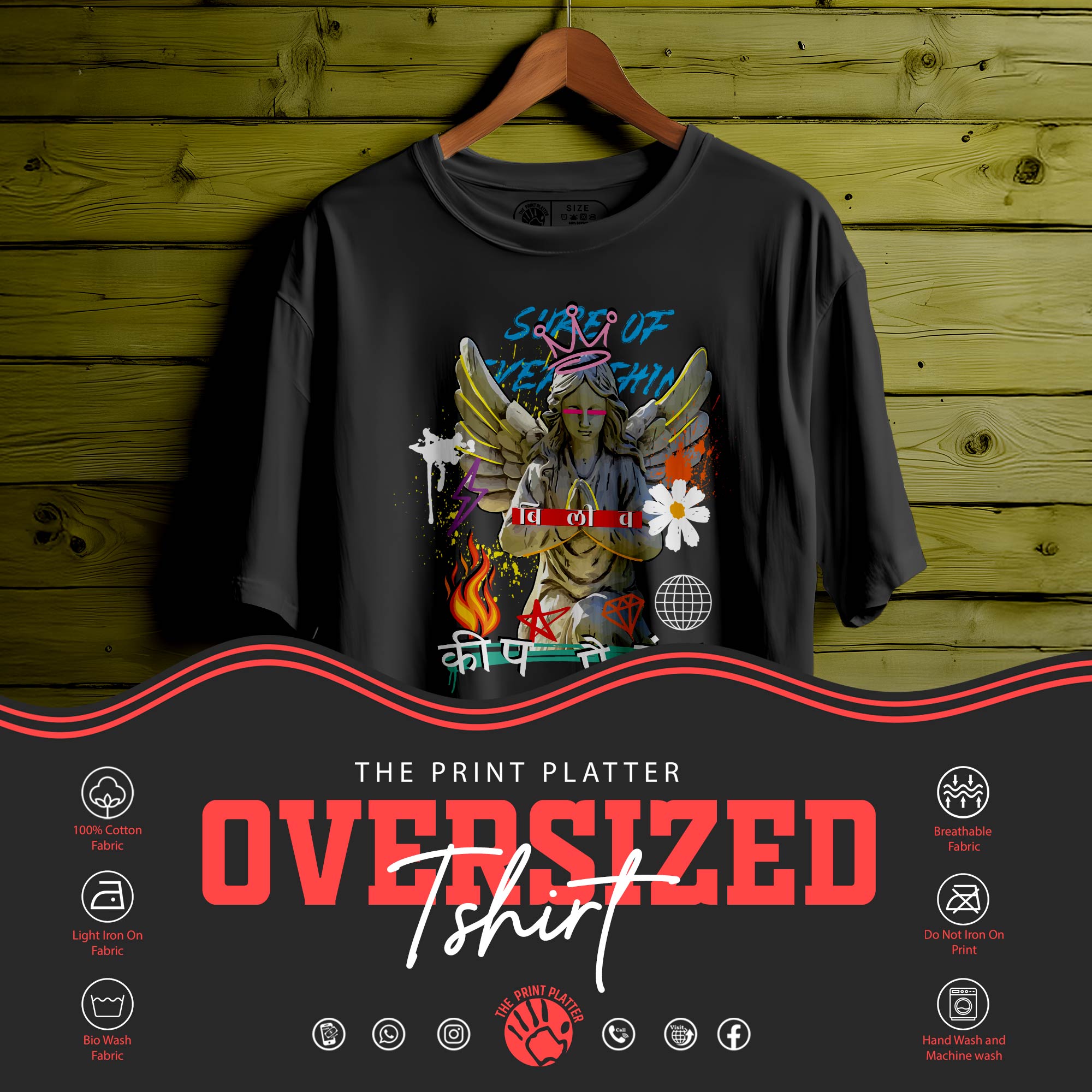 Sure Of Ever Thin Oversized Black T-shirt Bio Wash |17