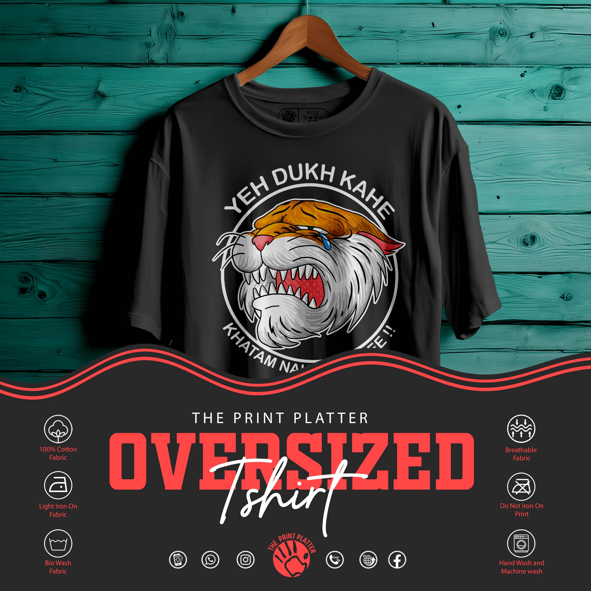 YE DUKH KAHE Oversized Black T-shirt Bio Wash |19