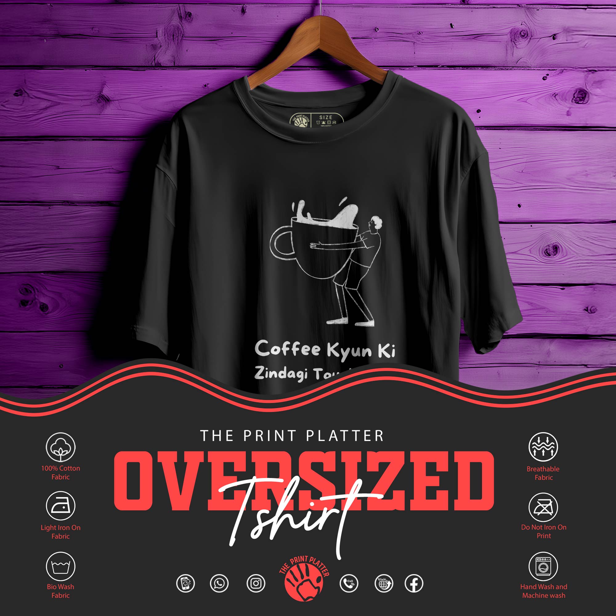 Coffee-Kyun-Ki Oversized Unisex T-Shirt | Quirky Statement Tee for Caffeine Lovers|239