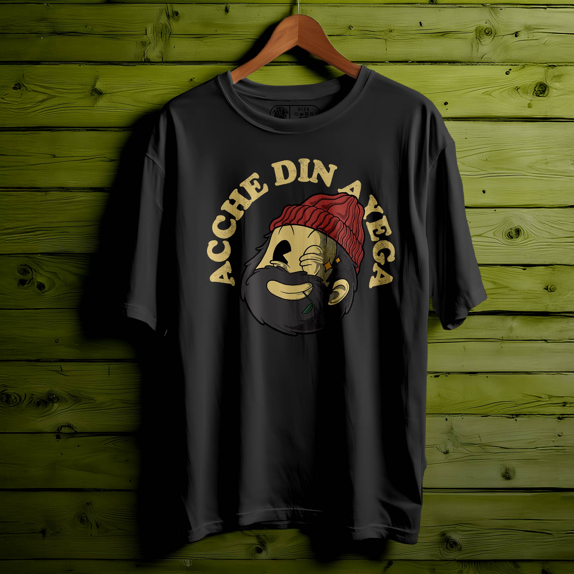 ACHHA DIN AAYEGA Oversized Black T-shirt Bio Wash| 29