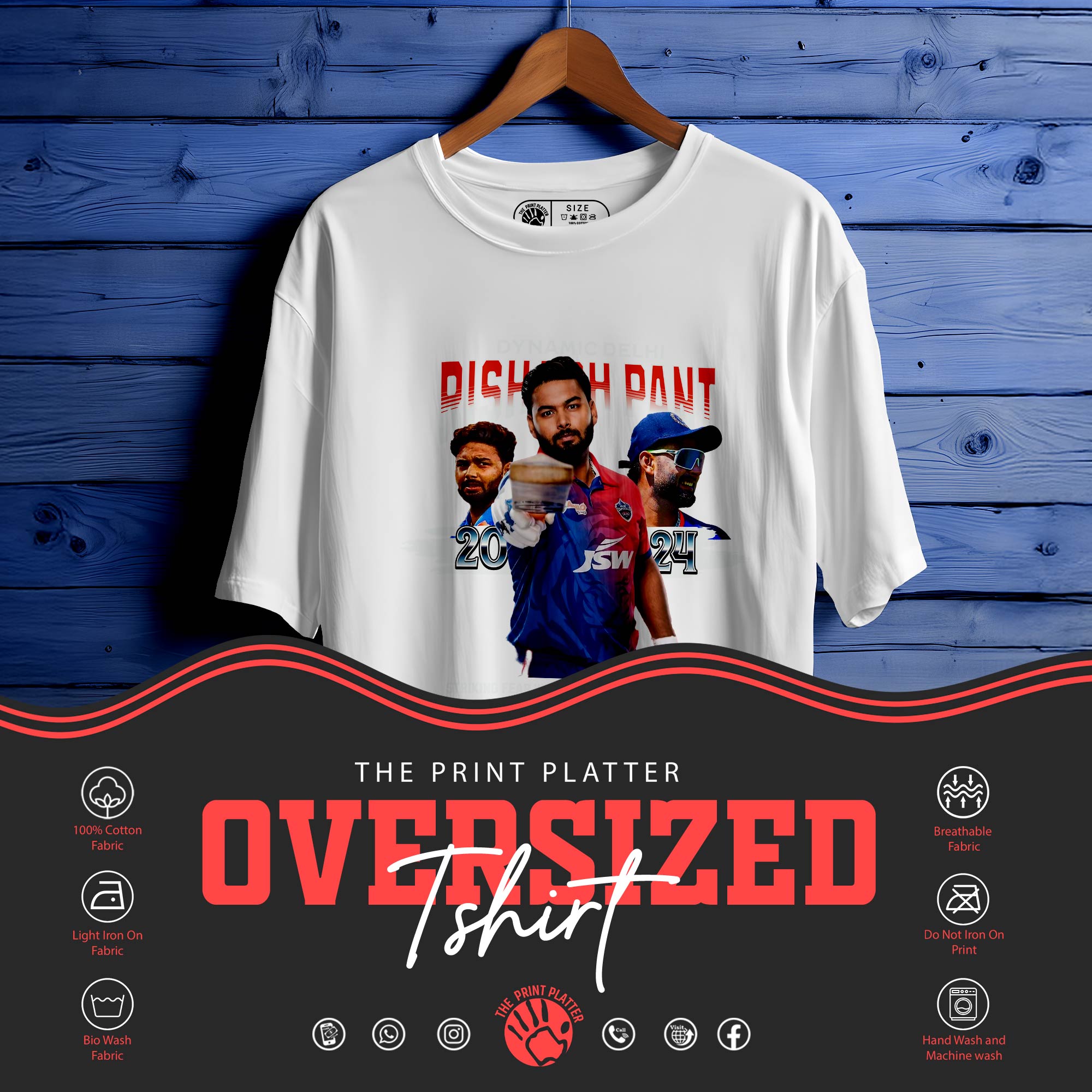 Rishab Pant Oversized Unisex T-Shirt – Fearless Fashion for Cricket Fans| 307