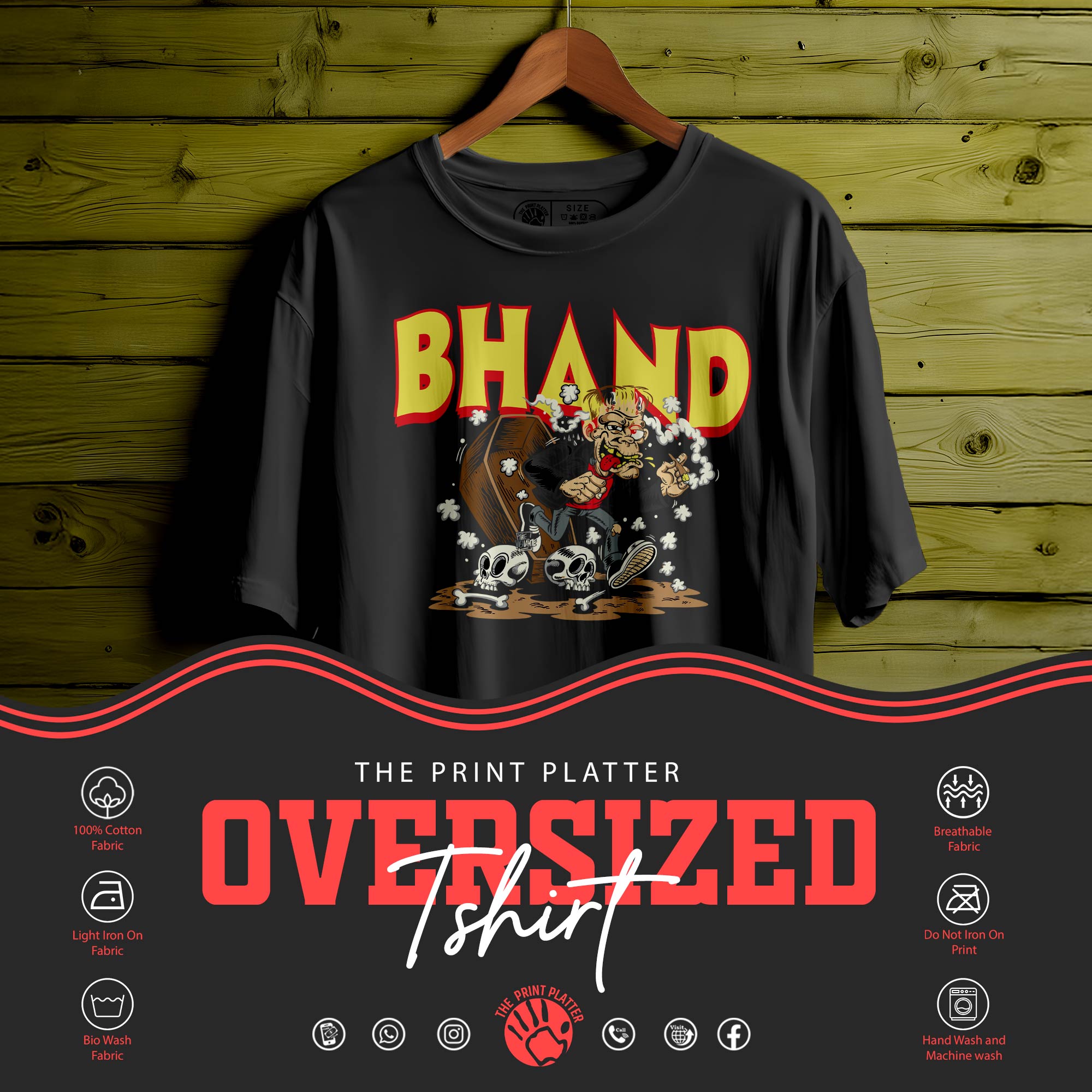 BHAND Oversized Black T-shirt Bio Wash| 35