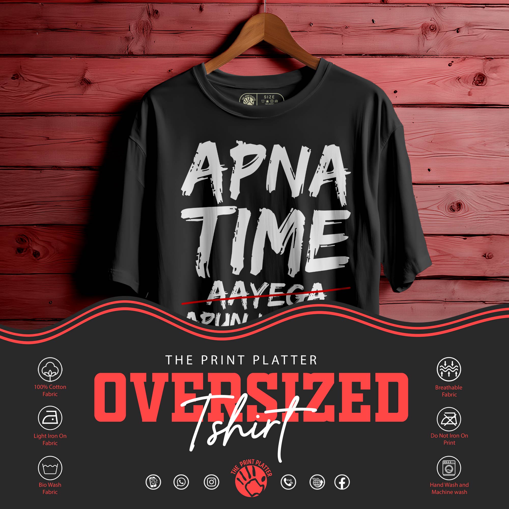Apna Time Apun Layega Oversized Unisex T-Shirt | Streetwear Style | 100% Cotton | Trendy Printed Tee for Men & Women |376