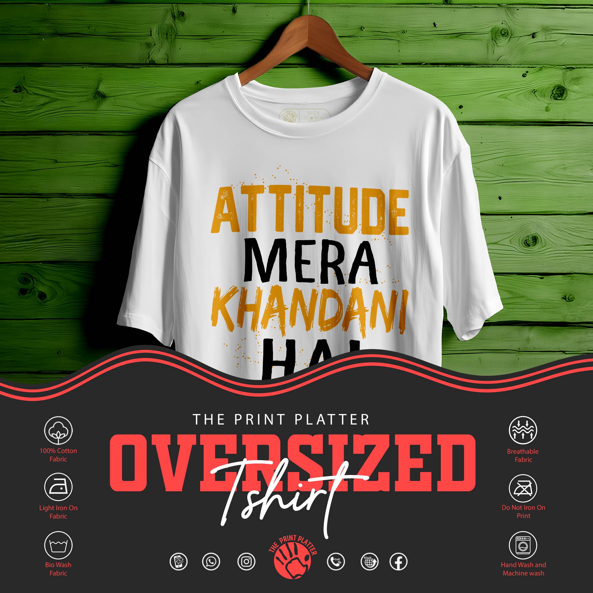 Attitude Mera Khandani Hai Oversized Unisex T-Shirt | Desi Swag Quote Tee | 100% Cotton | Trendy Streetwear for Men & Women|378