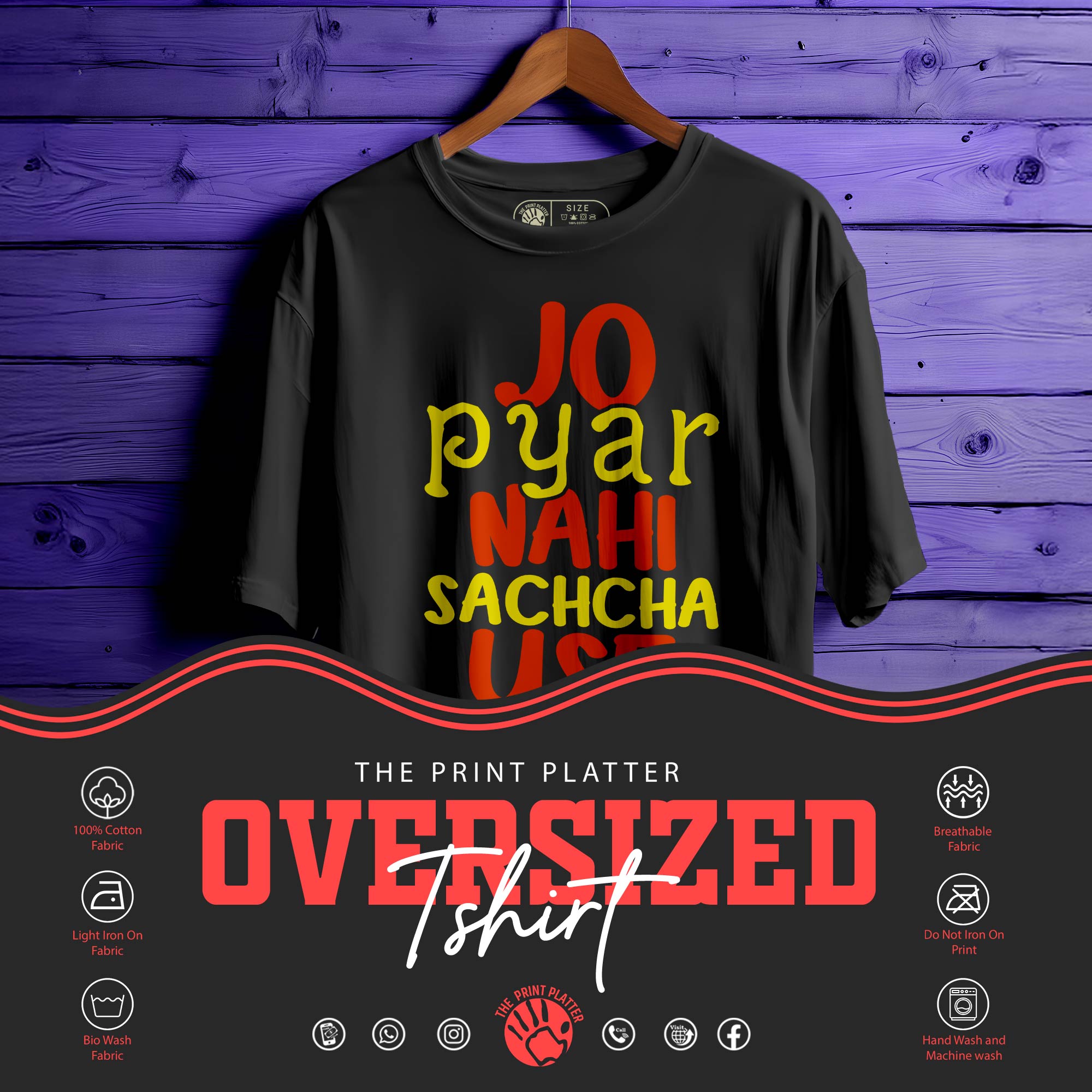 Jo Pyar Nahi Sachcha Oversized Unisex T-Shirt | Heartbreak Quote Tee | Desi Emotional Streetwear | 100% Cotton for Men & Women 📝| 383