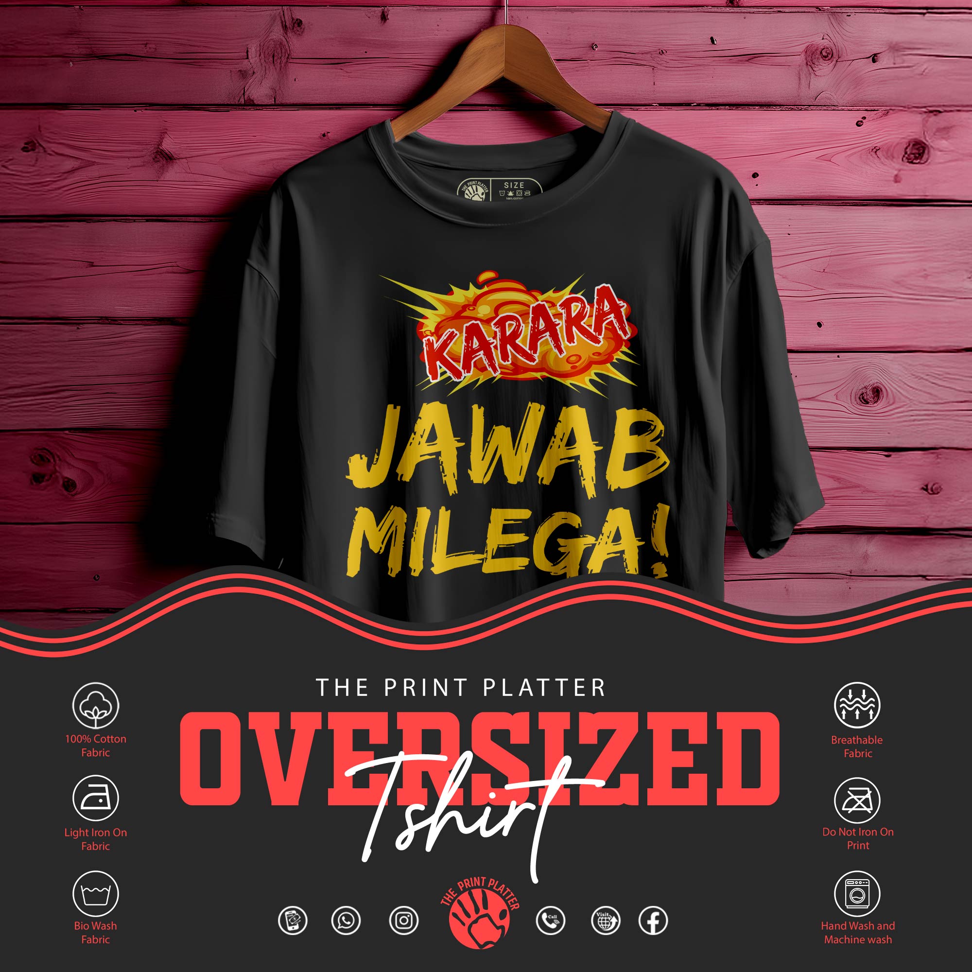 Jawab Milega Oversized Unisex T-Shirt | Attitude Quote Tee | Bold Hindi Streetwear | 100% Cotton T-Shirt for Men & Women |389