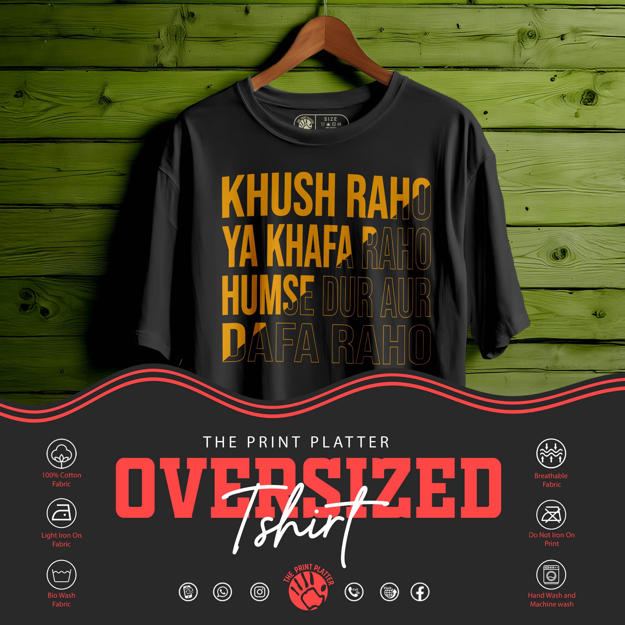 Khush Raho Oversized Unisex T-Shirt | Positive Vibes Tee | Hindi Quote T-Shirt | 100% Cotton Streetwear for Men & Women|390