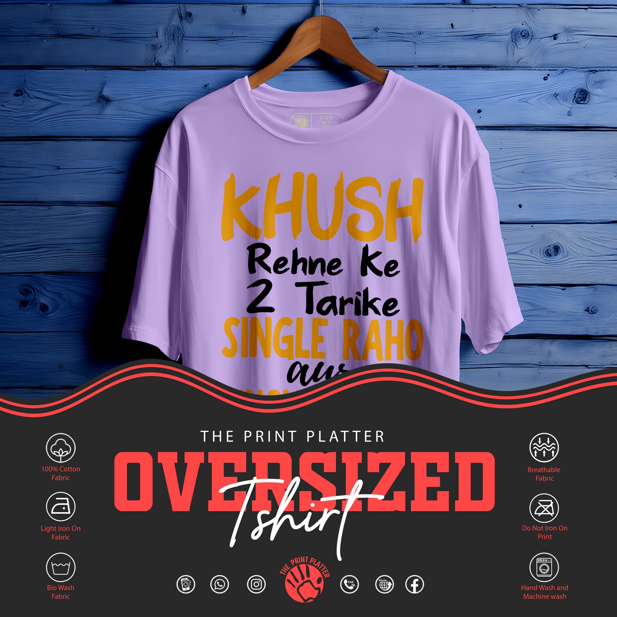 Khush Rhene Ke Do Wajh Oversized Unisex T-Shirt | Self-Love Hindi Quote Tee | 100% Cotton Streetwear | T-Shirt for Men & Women|391