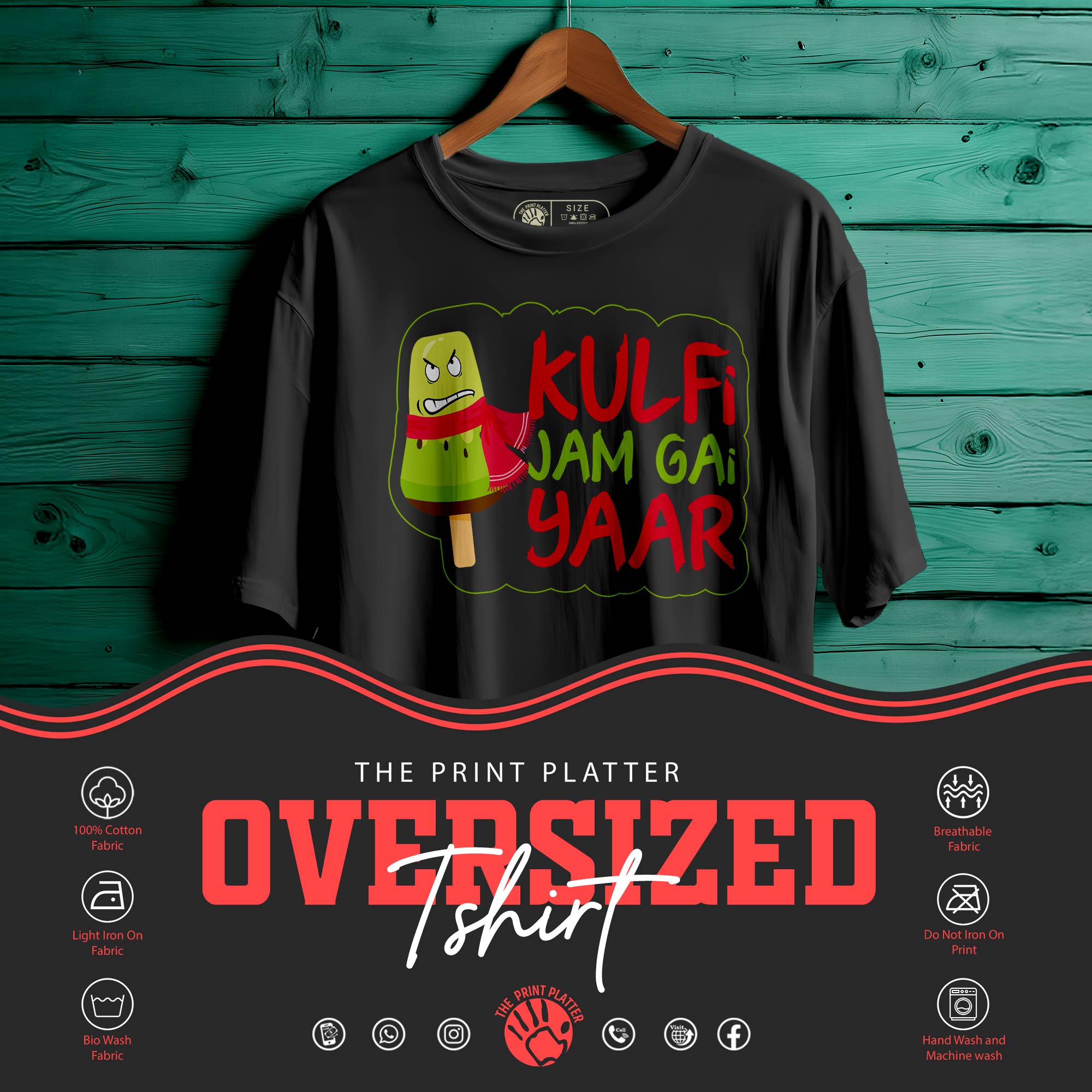 "Kulfi Jam Gyi Yaar" Oversized Unisex T-Shirt | Funny Desi Quote Tee | 100% Cotton | Cool & Comfy Streetwear for Men & Women| 395