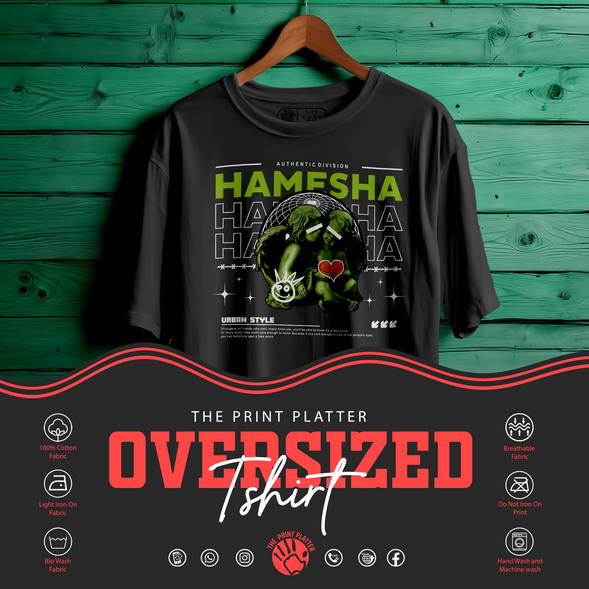 HAMESHA Oversized Black T-shirt Bio Wash| 43