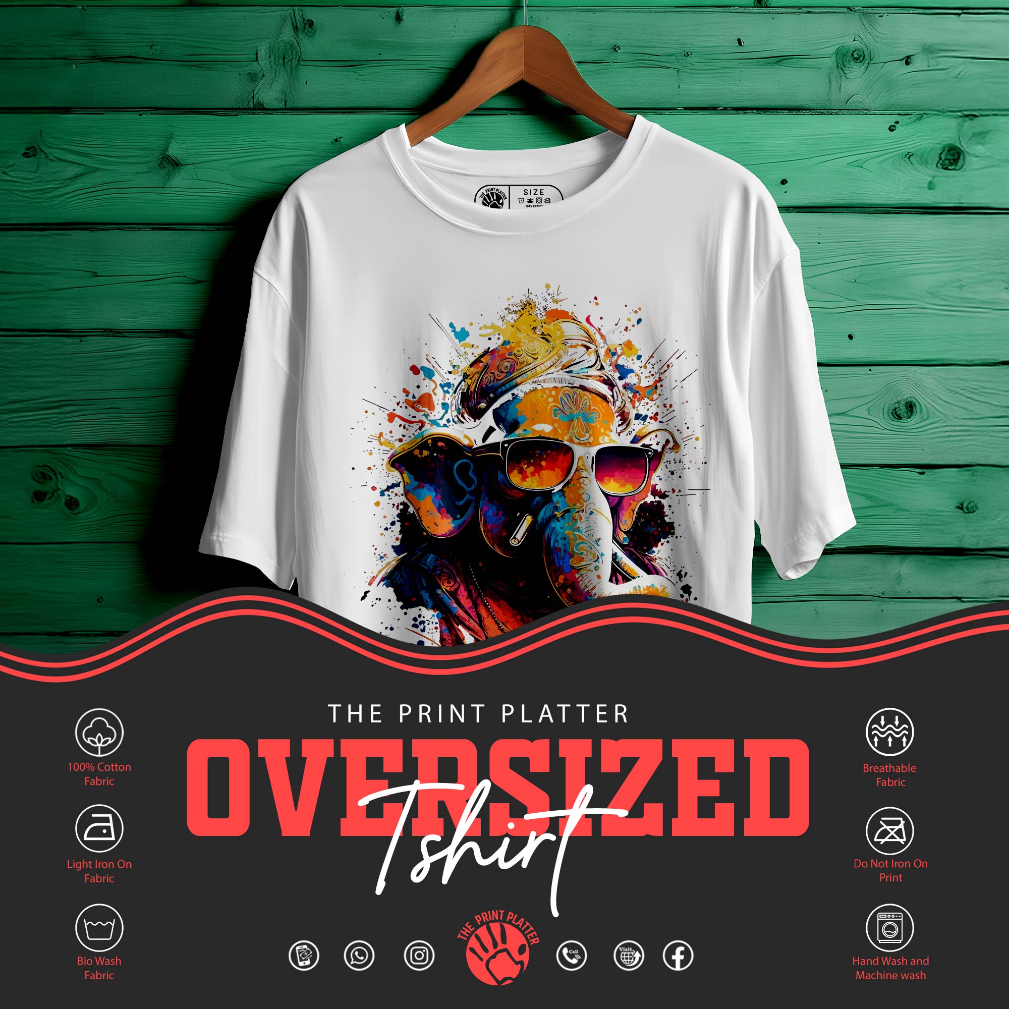 Ganesh Hindu God Wearing Sunglasses Oversized Unisex T-Shirt – Trendy Spiritual Streetwear |448