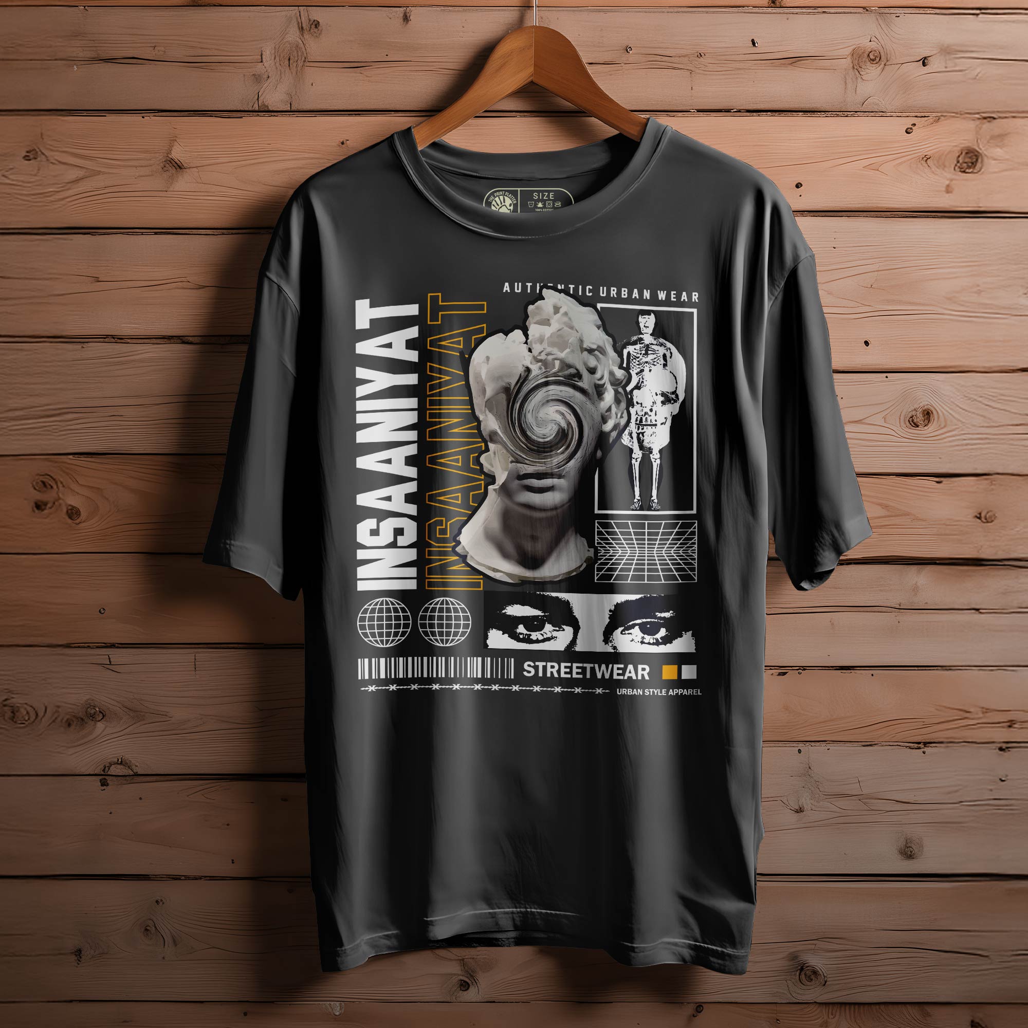 INSANIYAT Oversized Black T-shirt Bio Wash| 45