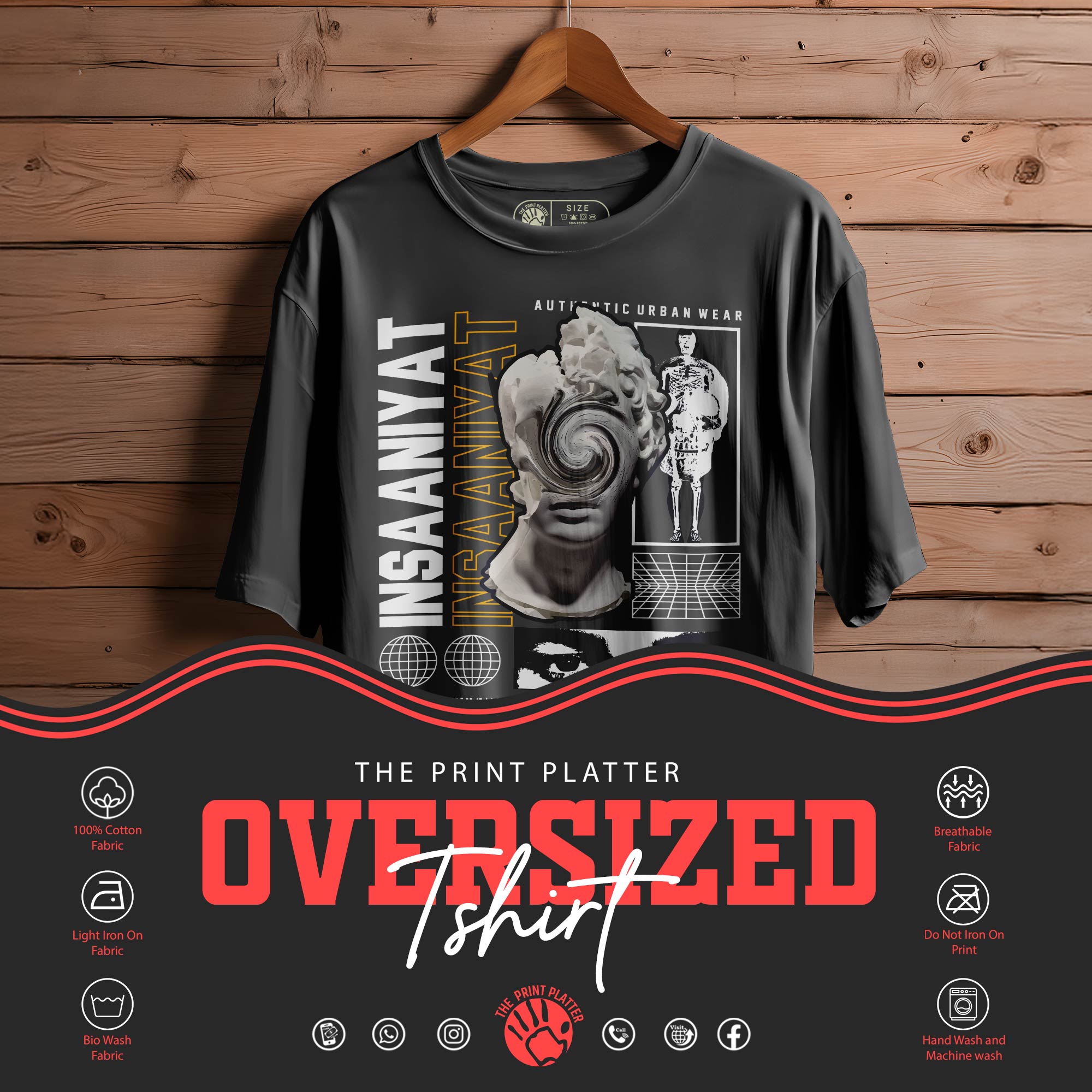 INSANIYAT Oversized Black T-shirt Bio Wash| 45