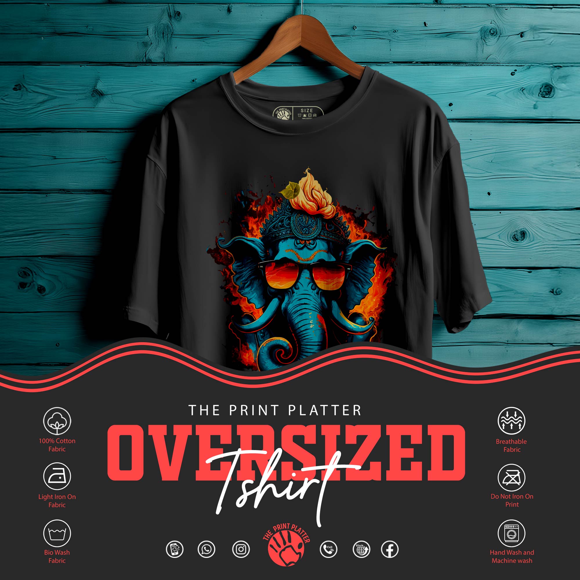 Ganeshhindu_god_wearing_sunglass Oversized Unisex T-Shirt |453