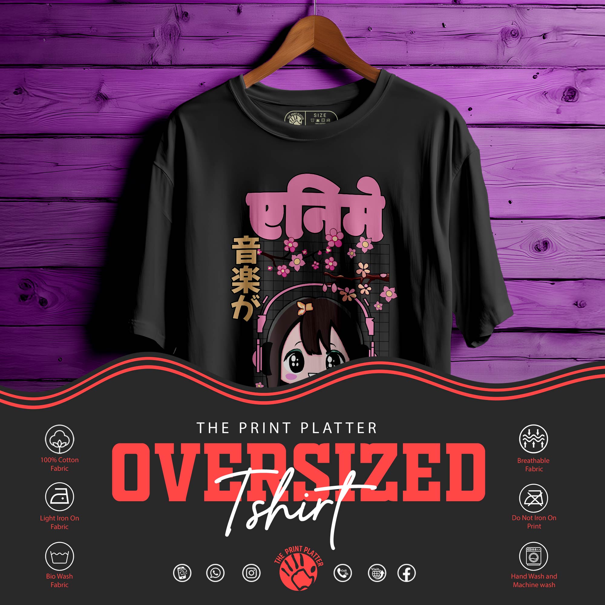 ANIME-AND-MUSIC OVERSIZED T-SHIRT FOR UNISEX BIO WASH |60