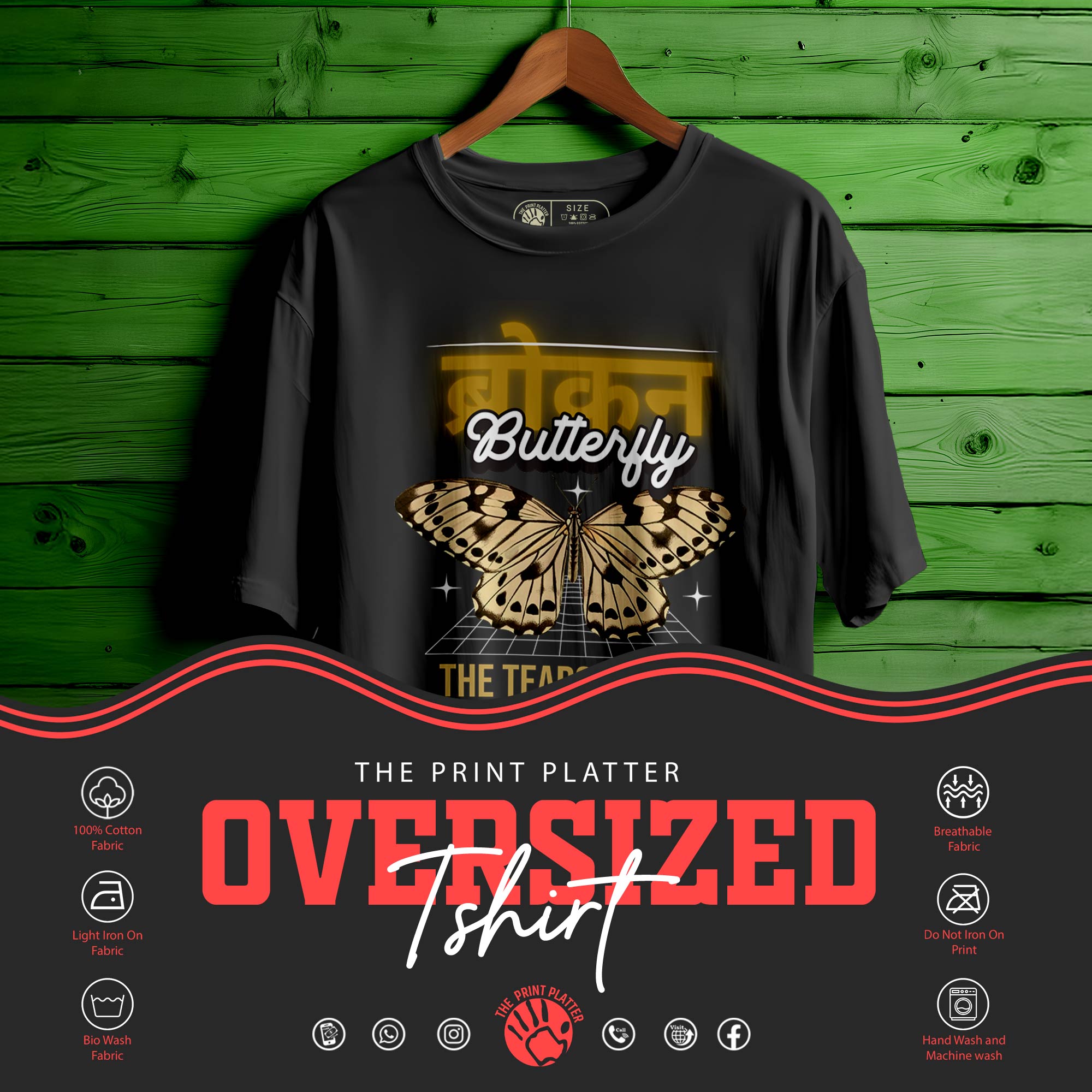 Broken-Butterfly OVERSIZED T-SHIRT FOR UNISEX BIO WASH |61