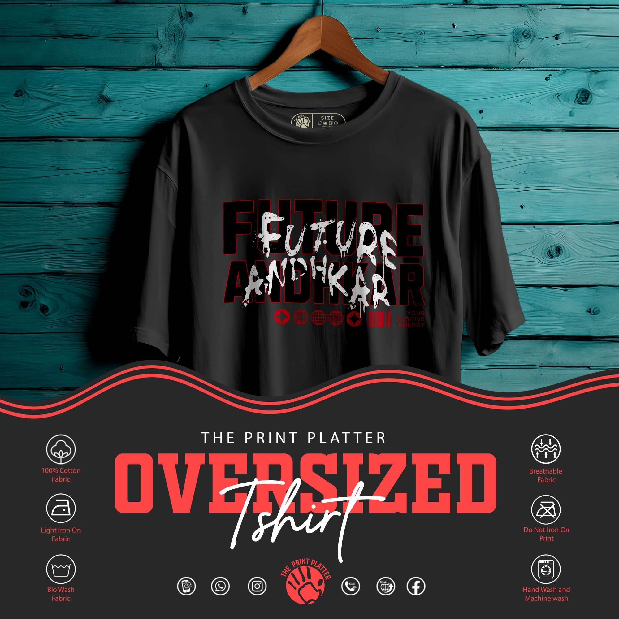 FUTURE ANDHKAR Oversized Black T-shirt Bio Wash| 67