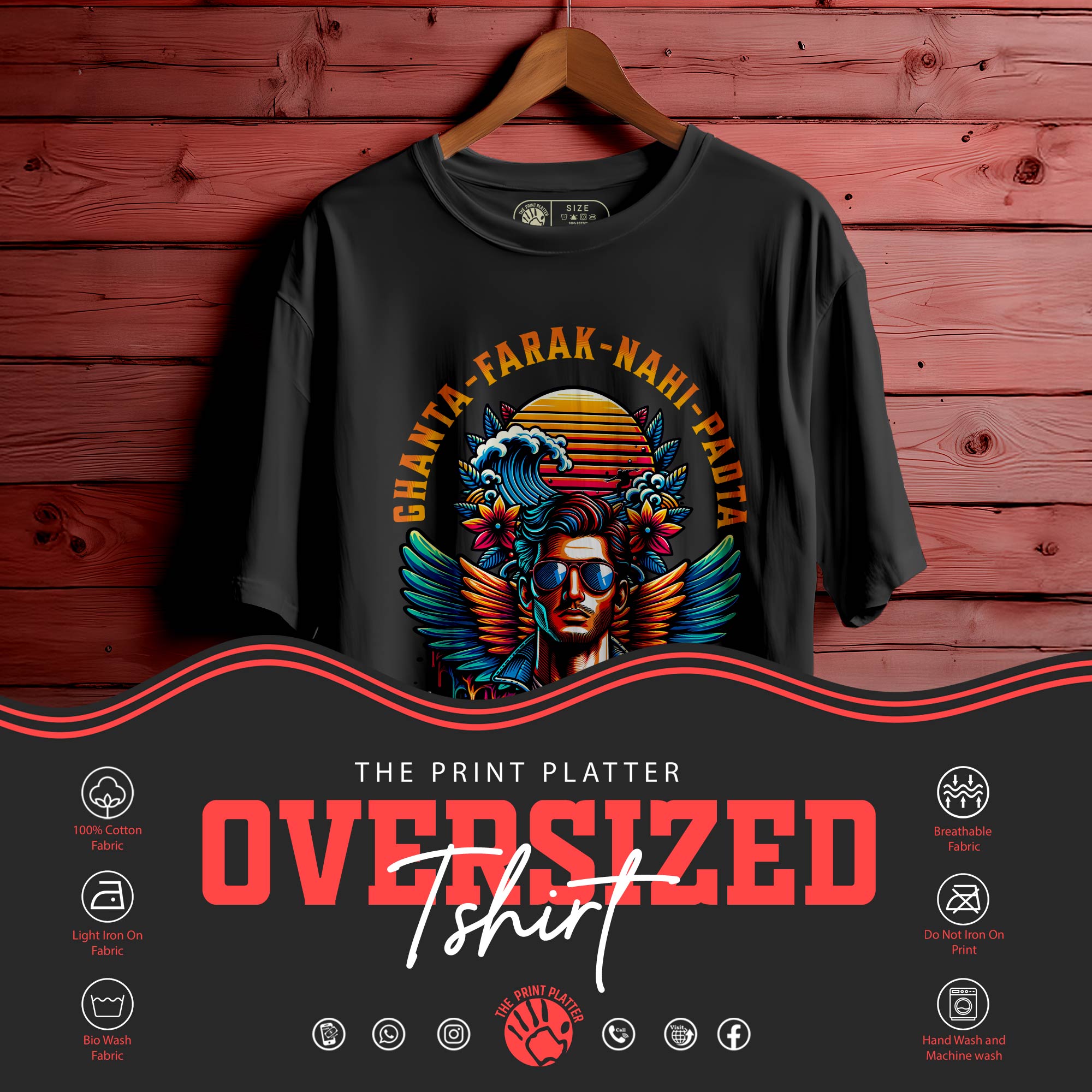 GHANTA FARAK NAHI PADTA Oversized Black T-shirt Bio Wash| 68