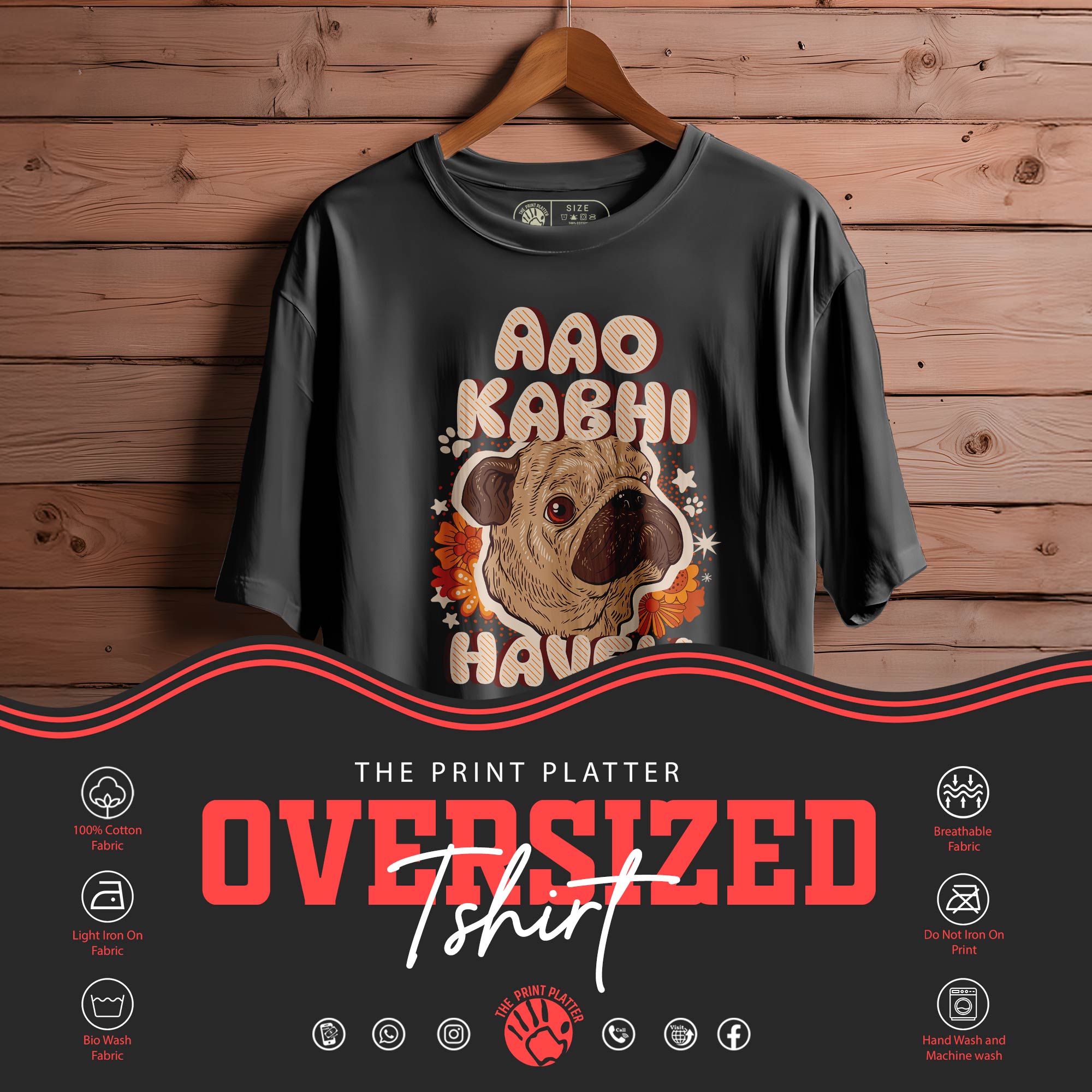 AAO KABHI HAVELI PE OVERSIZED T-SHIRT FOR UNISEX BIO WASH 80