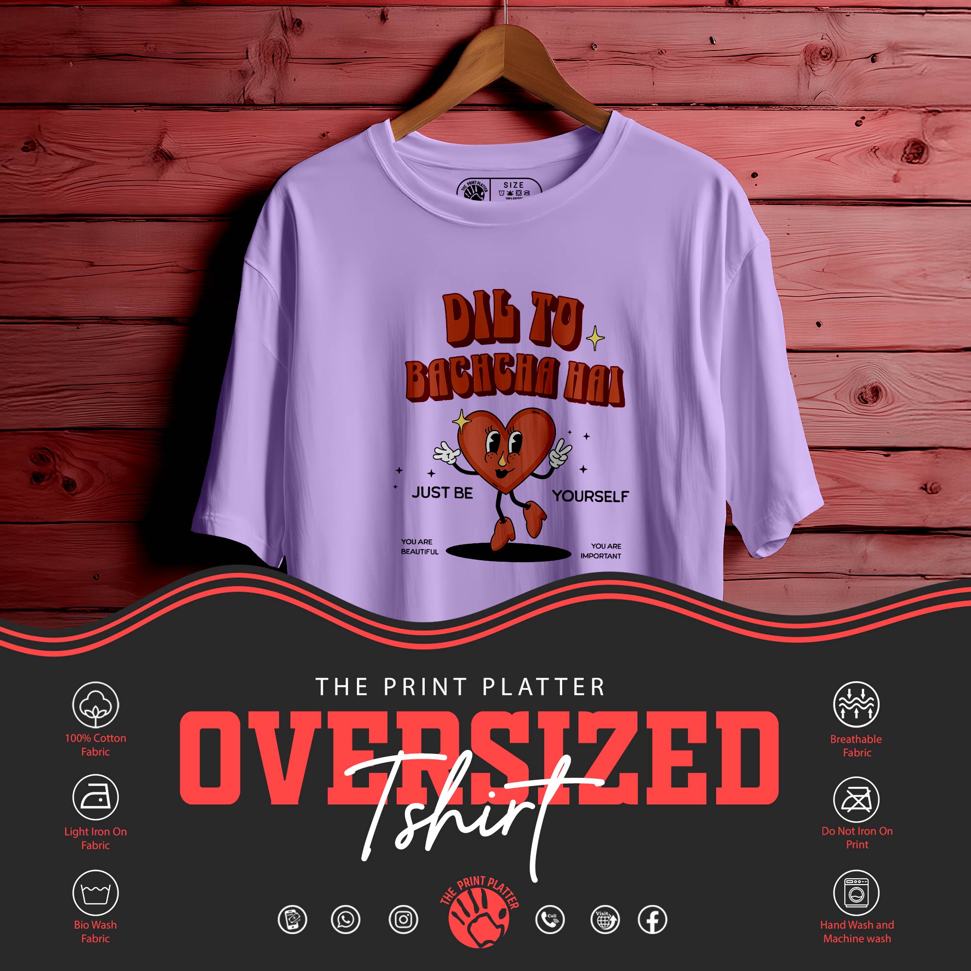 DIL TO BACHHA HAI OVERSIZED T-SHIRT FOR UNISEX BIO WASH 87