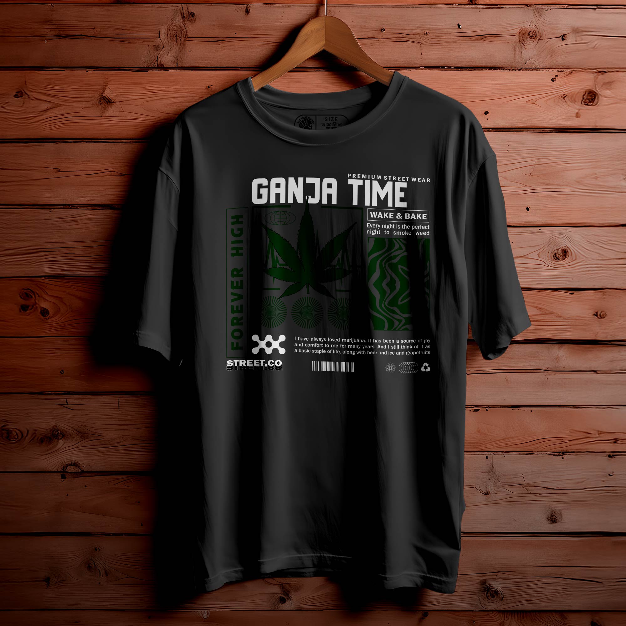 GANJA TIME Oversized Black T-shirt Bio Wash| 41