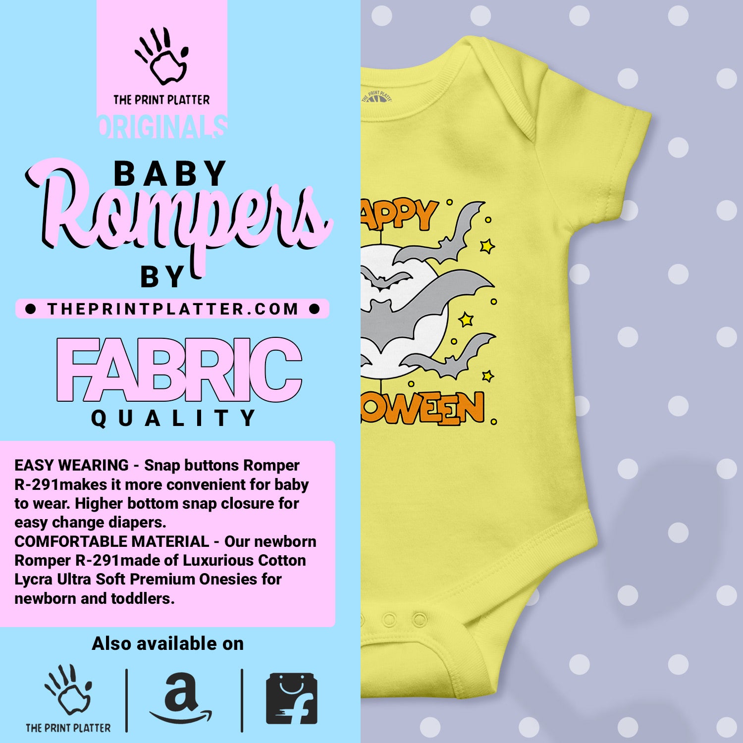 Happy Halloween Baby Romper 100% Organic Cotton Baby Romper With Envelope Neck