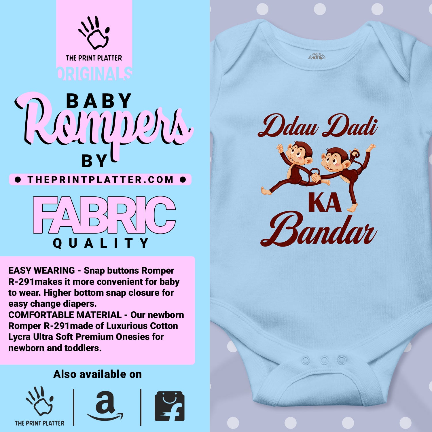 Dadu Dadi ka Bandar Romper blue