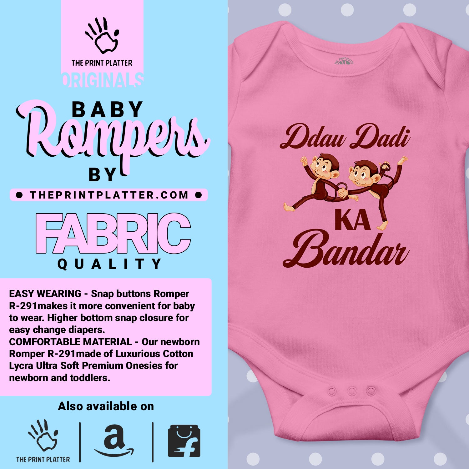 Dadu Dadi ka Bandar Romper pink