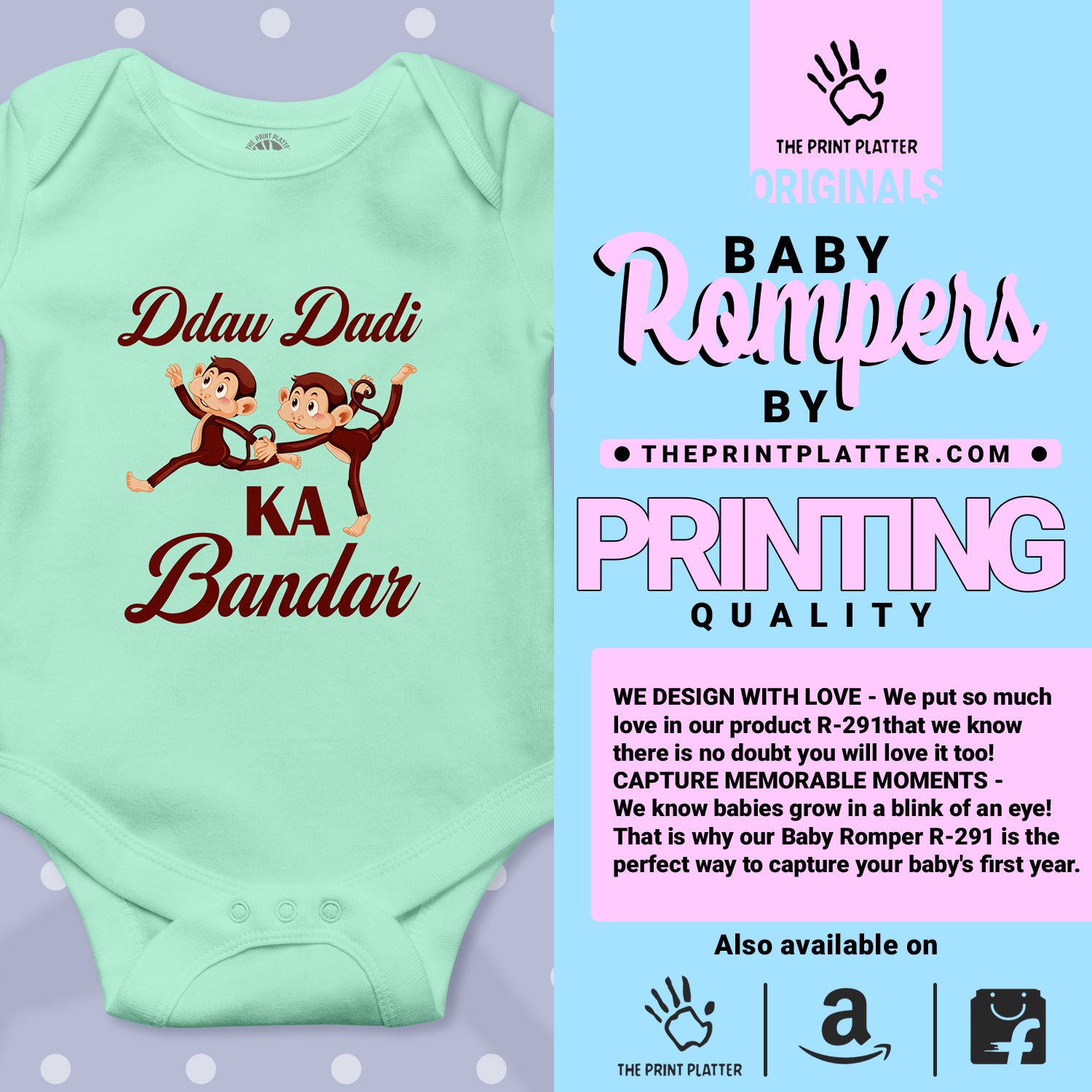 Dadu Dadi ka Bandar Romper green