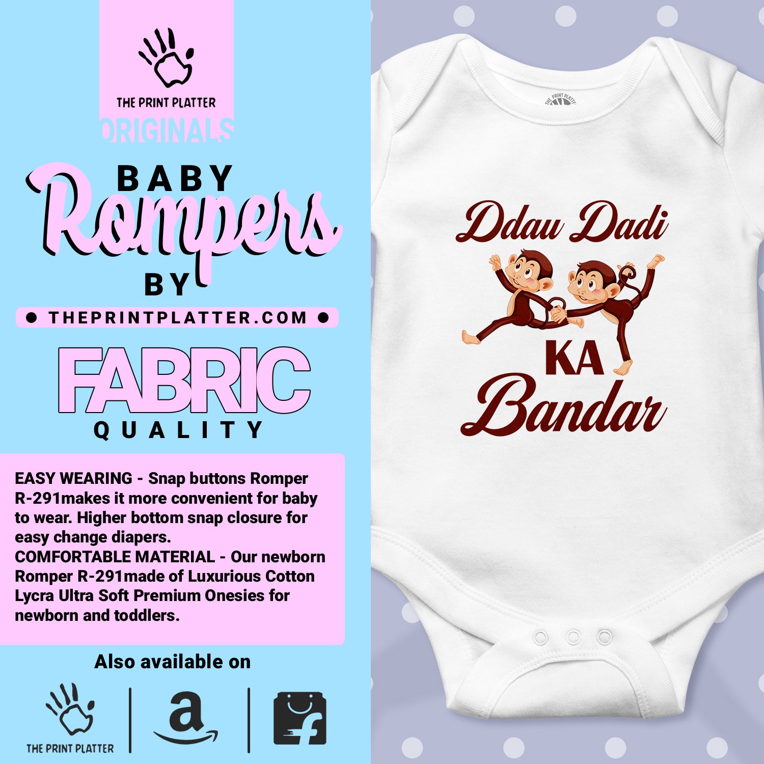 Dadu Dadi ka Bandar Romper white